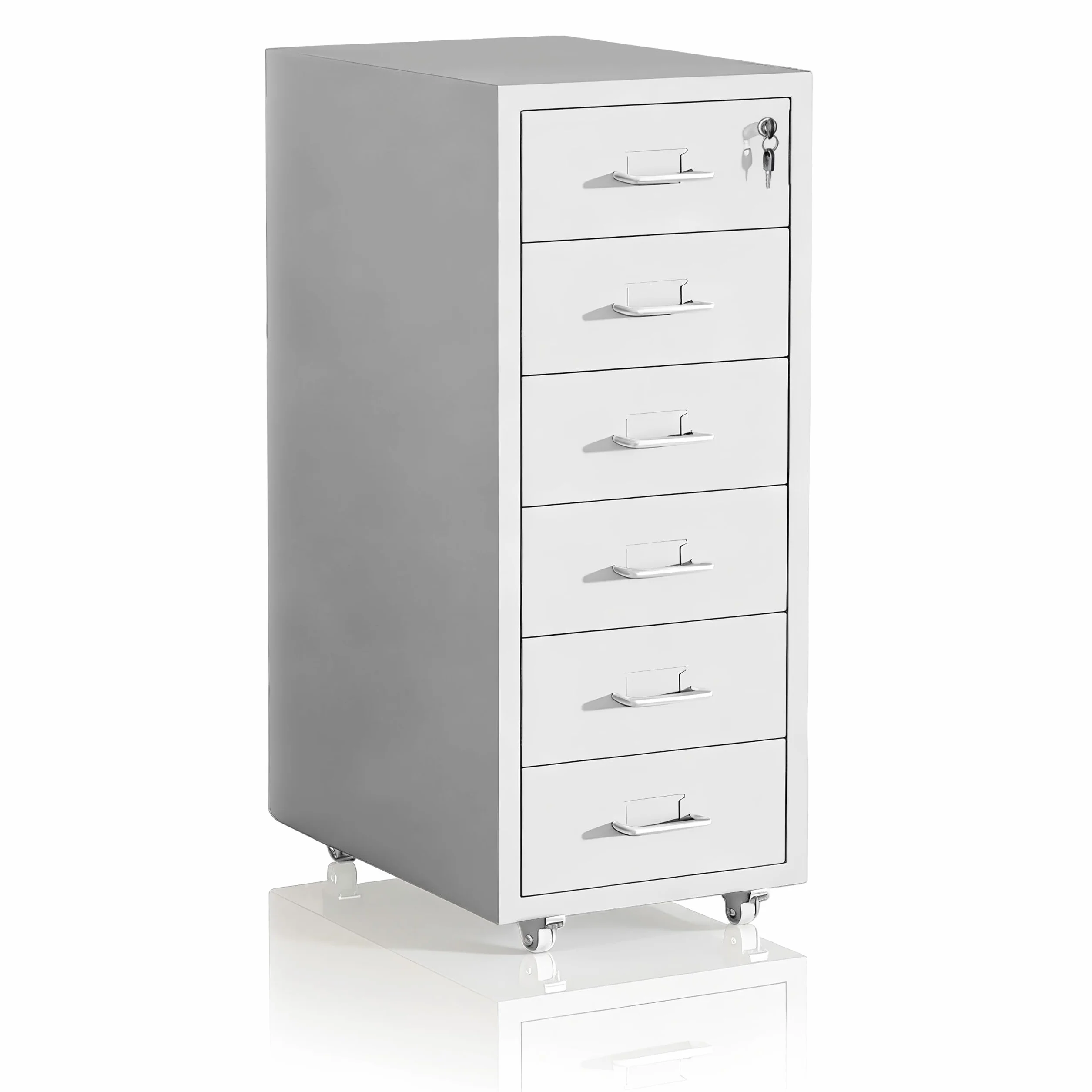 Relaxdays cassettiera in Metallo con 6 cassetti, chiudibile a Chiave, Misura 69x28x41 cm, Bianco