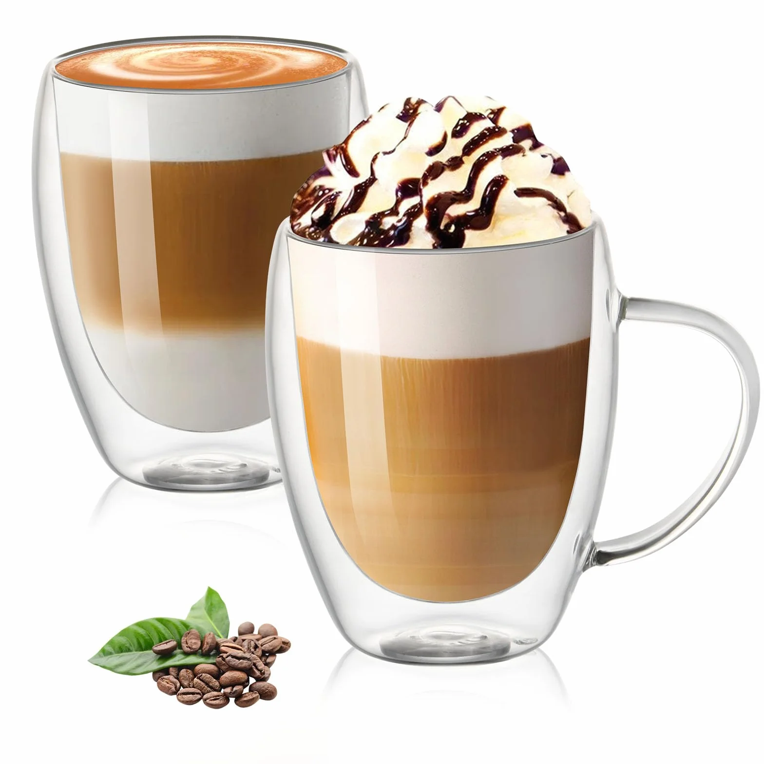 Vicloon Tazza Caffè Doppio Vetro Borosilicato 350 ml, Bicchieri Espresso Doppia Parete con Manico per Caffè, Tè, Latte