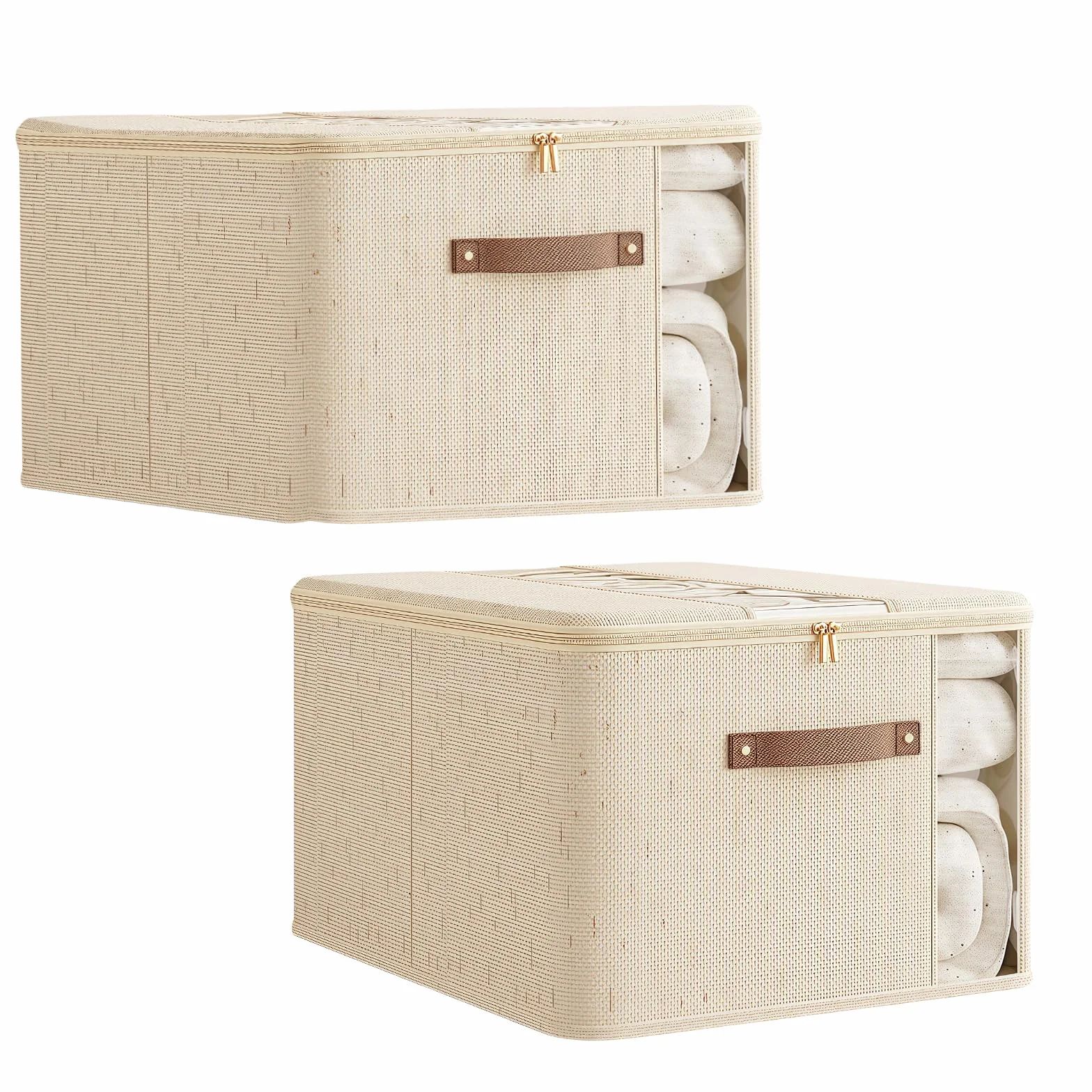Scatole per Armadio Salvaspazio 40L 2 Pezzi Cotone Lino Organizer Vestiti Coperte Piumoni