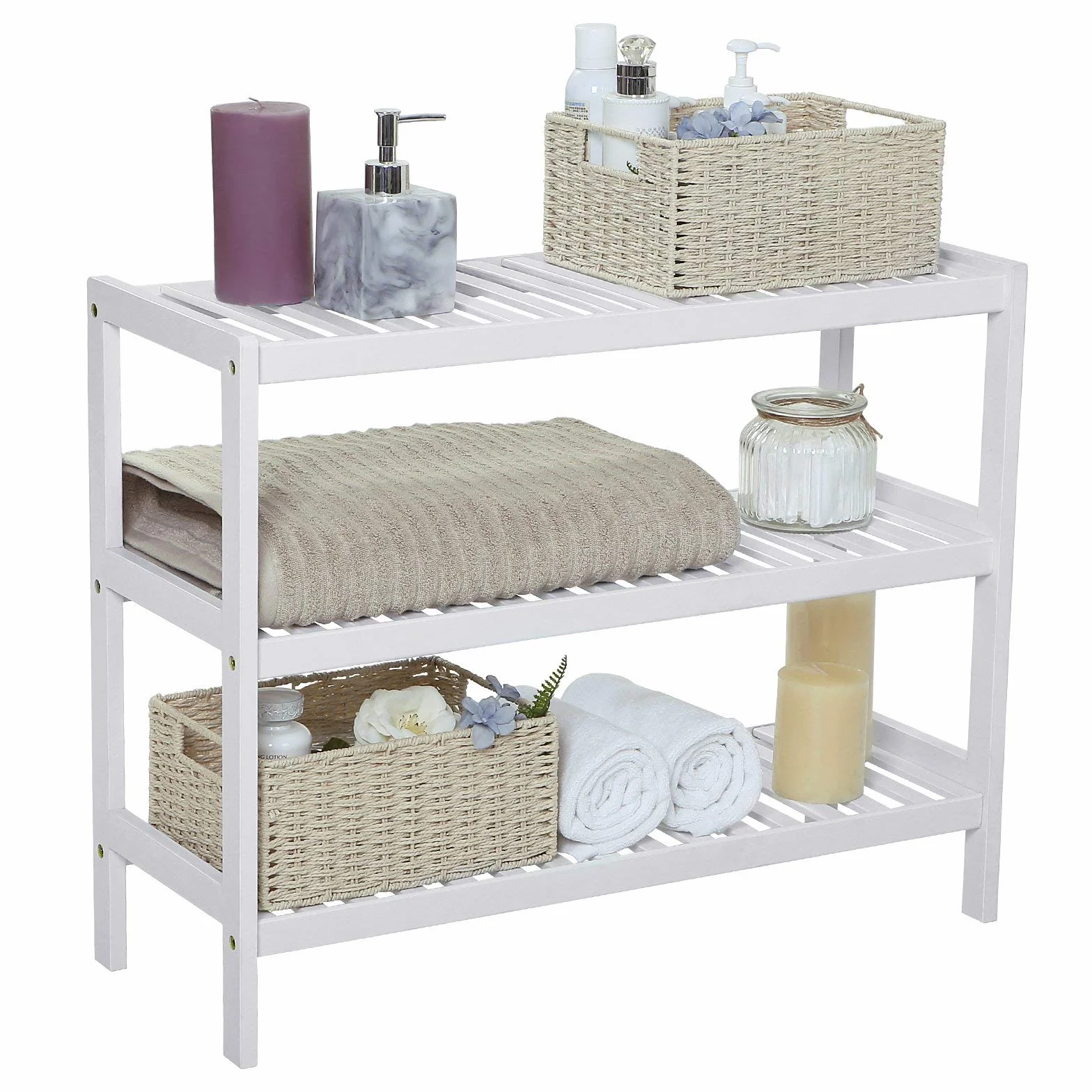 SONGMICS Scarpiera Ingresso, 3 Ripiani, Scaffale Portascarpe in Legno di Bambù Slim, Soggiorno, Corridoio, Camera da Letto, Bagno, 26 x 70 x 55 cm, Bianco LBS13W
