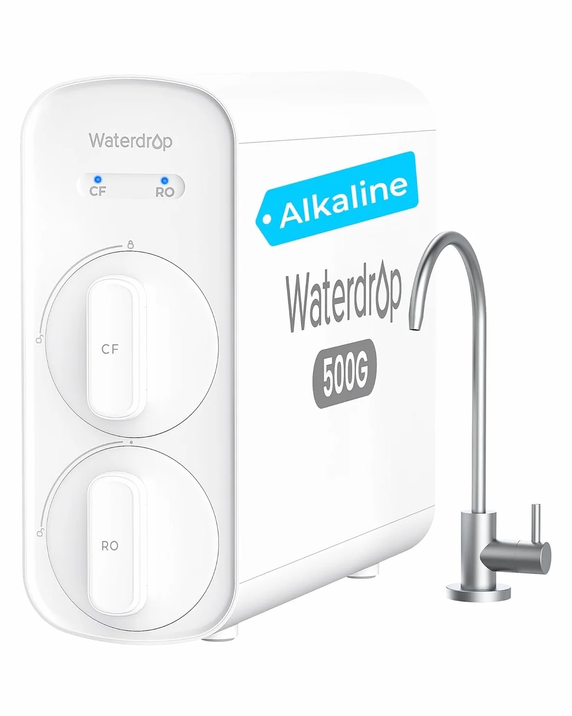 Waterdrop G5P500A Filtro per Acqua ad Osmosi Inversa a pH+ Minerale Alcalino, Certificato NSF/ANSI 372, Sistema ad Osmosi Inversa a 8 Stadi, Sistema di Filtrazione Dell'acqua RO 500G, 2:1 da Puro a Sc