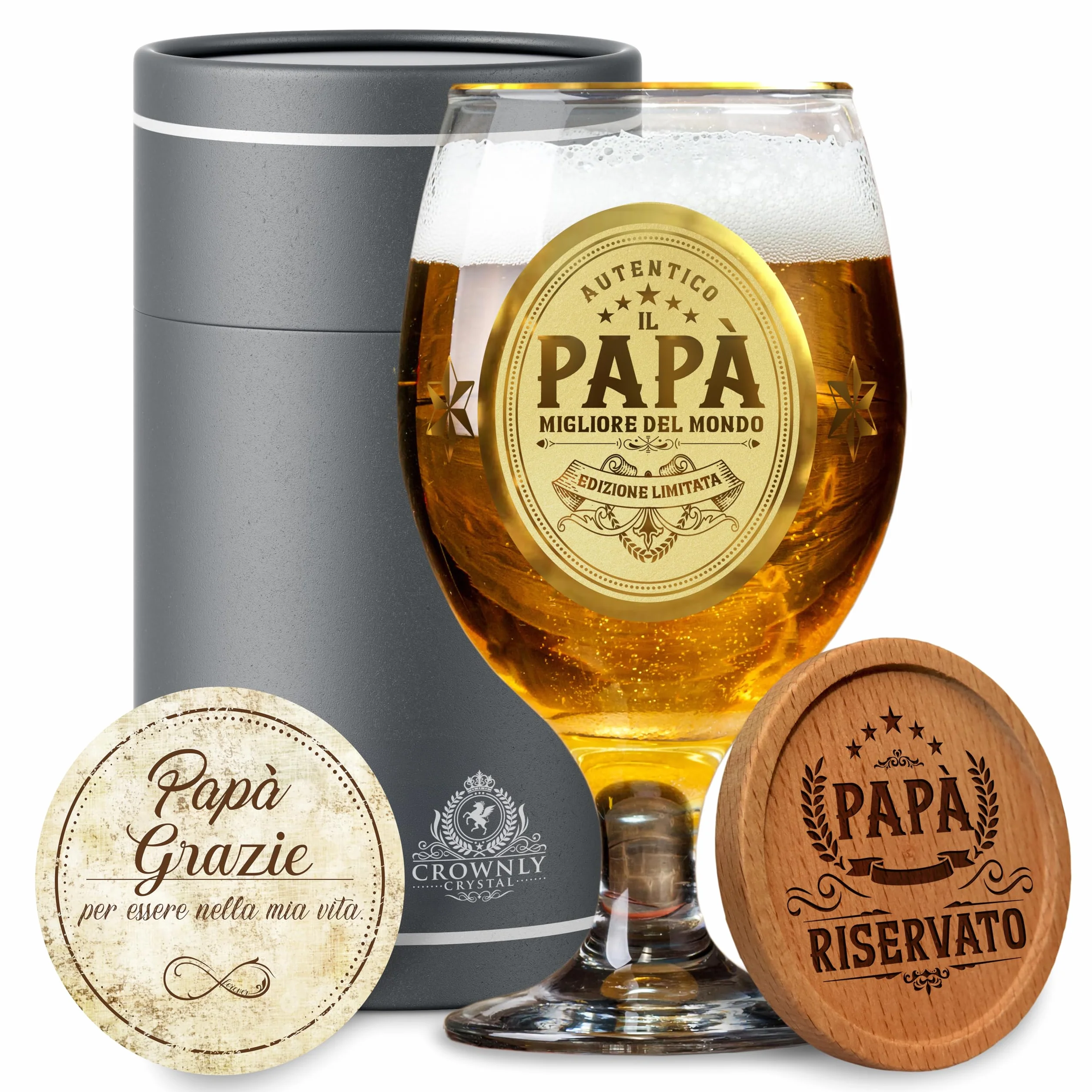 CROWNLY CRYSTAL® Regalo Papà Tazze Personalizzate Bicchieri Birra Idee Compleanno