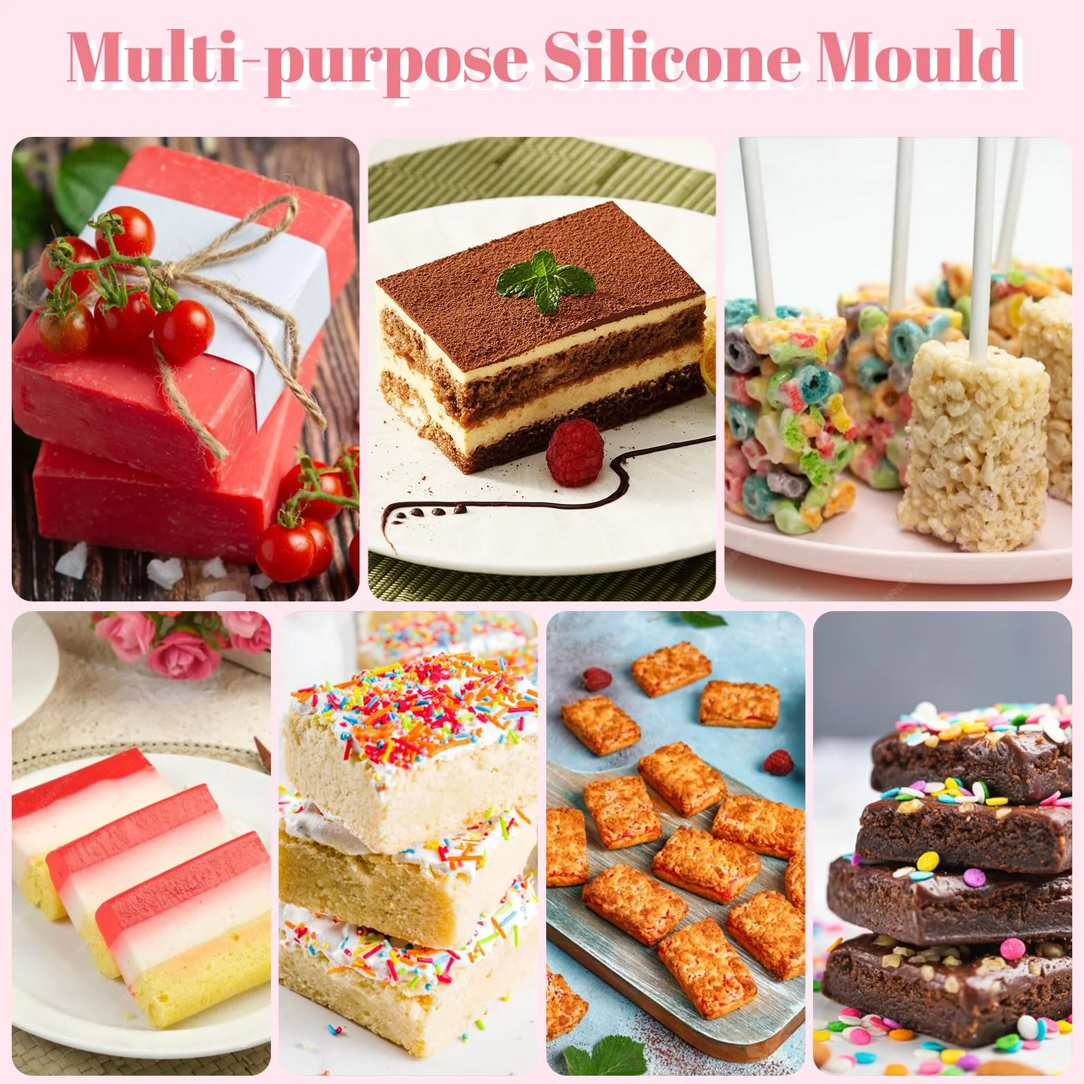 3 Pezzi Stampo per Sapone in Silicone, 6 Cavità Stampi per Saponette Fai Da Te, Stampo in Silicone Fai Da Te per Biscotti, Cioccolato, Contiene 50 Sacchetti di Imballaggio