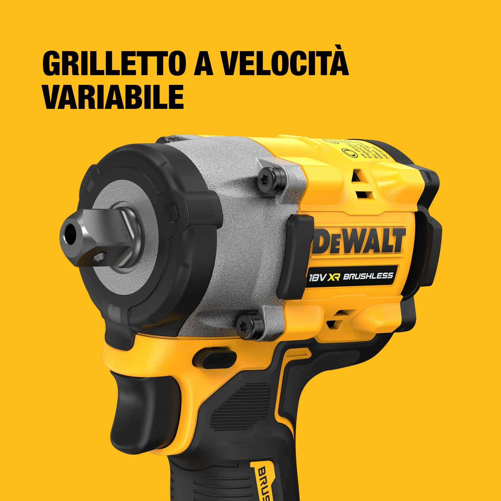 DEWALT Avvitatore a impulsi compatto 18V XR Brushless con attacco quadro 1/2" e perno di tenuta, solo corpo macchina, DCF922N-XJ