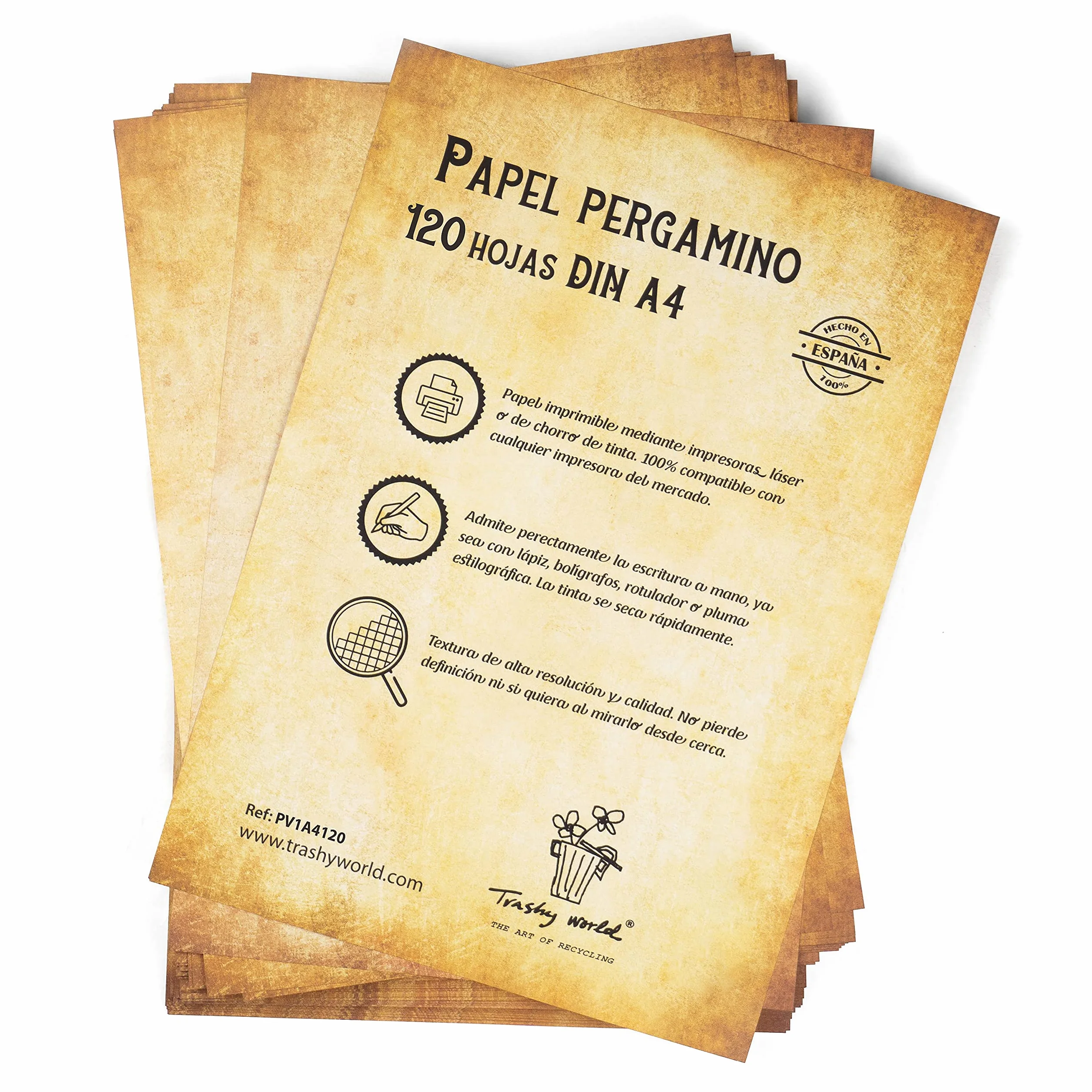 120 fogli DIN A4 di carta pergamena anticata premium double face, 120 g/m²,210 x 297 mm, bellissimo effetto invecchiato vintage, scrittura e stampaggio, lettera, scrapbooking, minuti di matrimonio