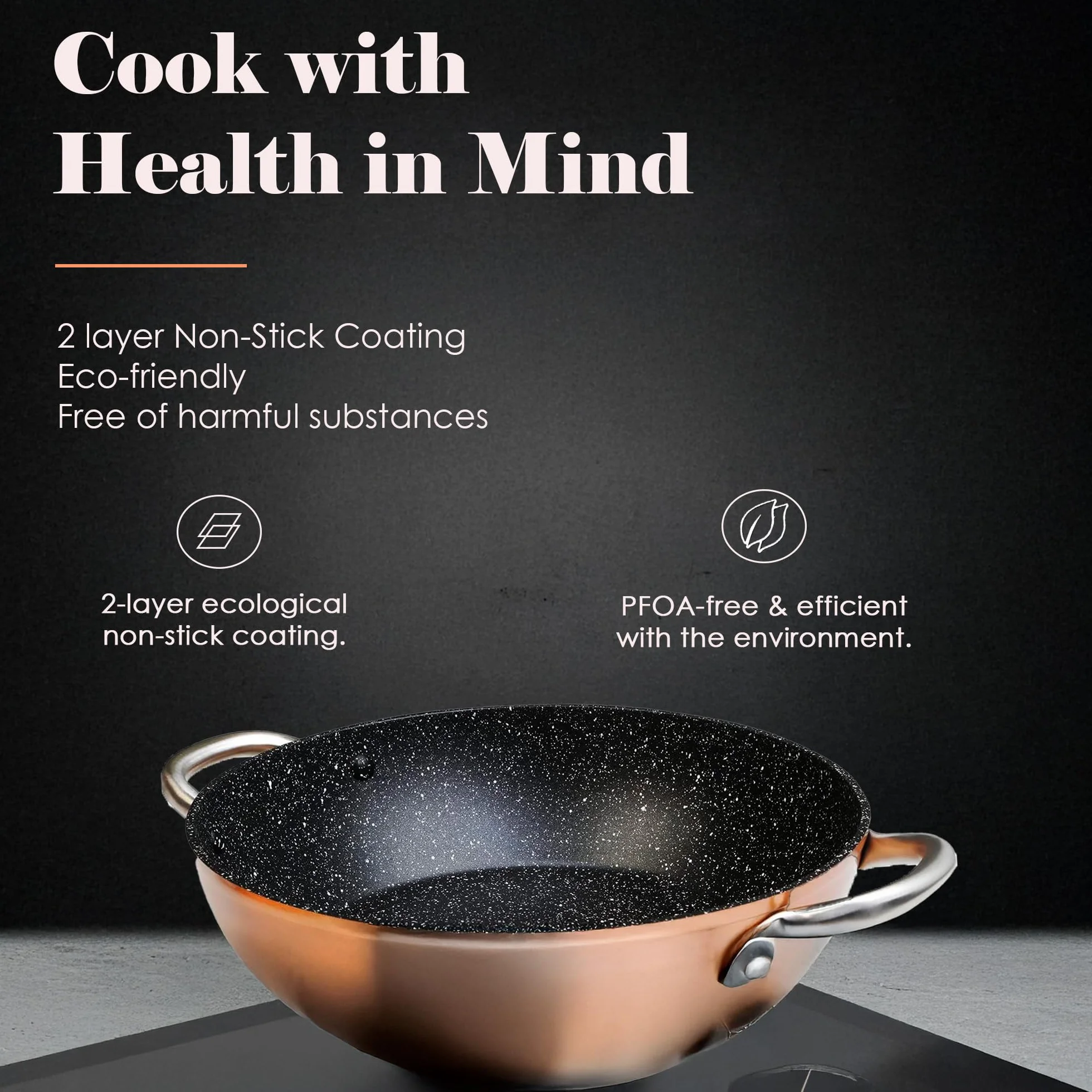 WECOOK! Casseruola Bassa Induzione 24cm Antiaderente Ecologico Alluminio Forgiato 2,8mm Rame Acciaio Inox