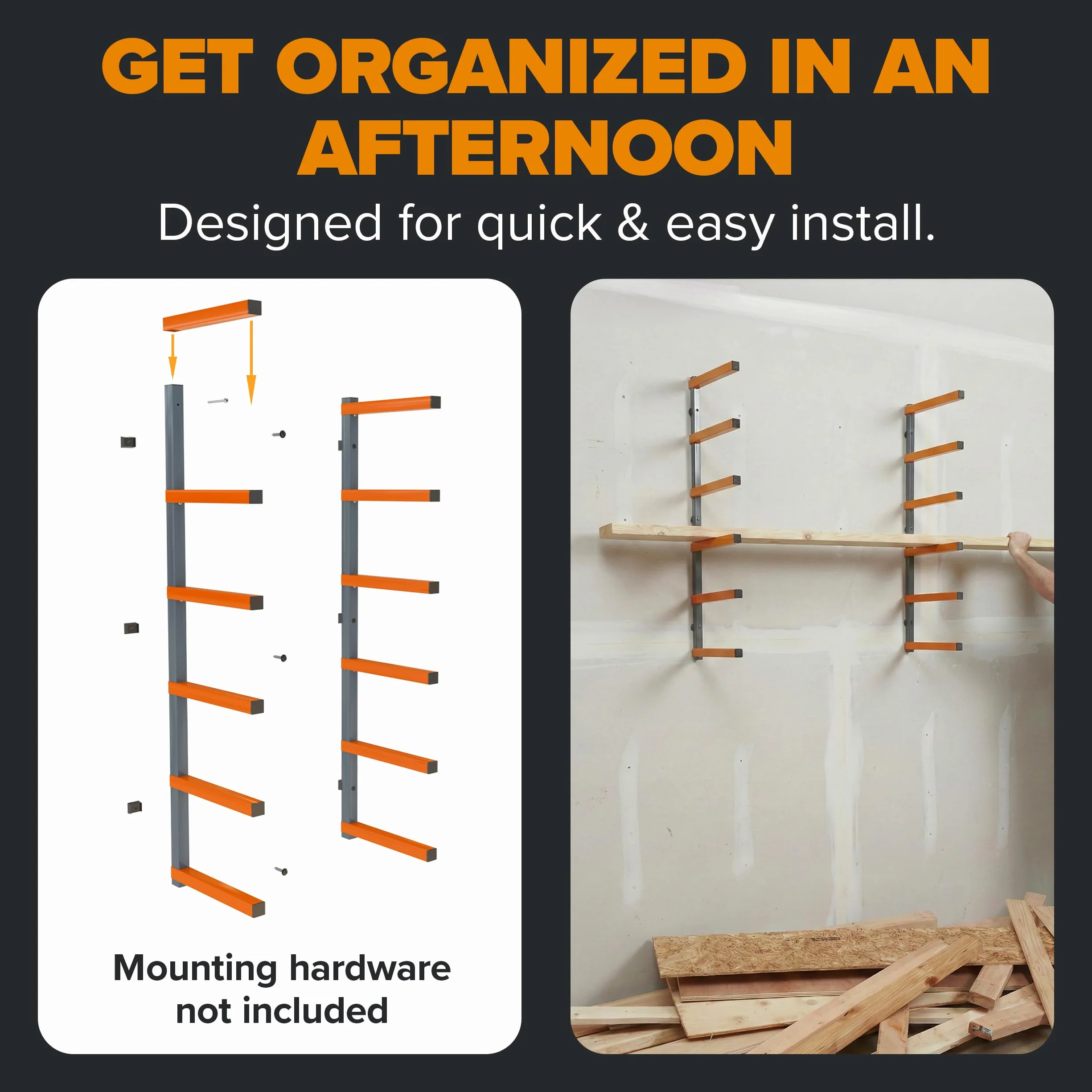 Bora Organizer in legno e scaffale per legname in metallo con montaggio a parete a 6 livelli, per interni ed esterni, arancione | PBR-001