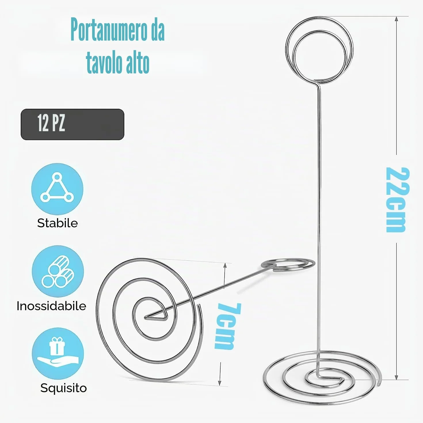 LATERN 12 Pezzi Portanumero da Tavolo, 22CM Porta Segnaposto Alto Supporti per Foto in Filo Metallico per Luogo Menu Promemoria Nomi Carte in Matrimonio Festa Laurea Ristorante Casa Ufficio (Argento)