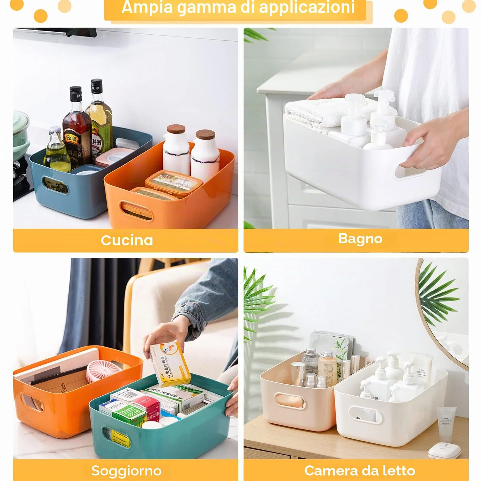 Cestini Portaoggetti di Plastica con Maniglia, Organizer per Cucina Armadio Ufficio Bagno Casa, 10 Pezzi 2 Dimensioni