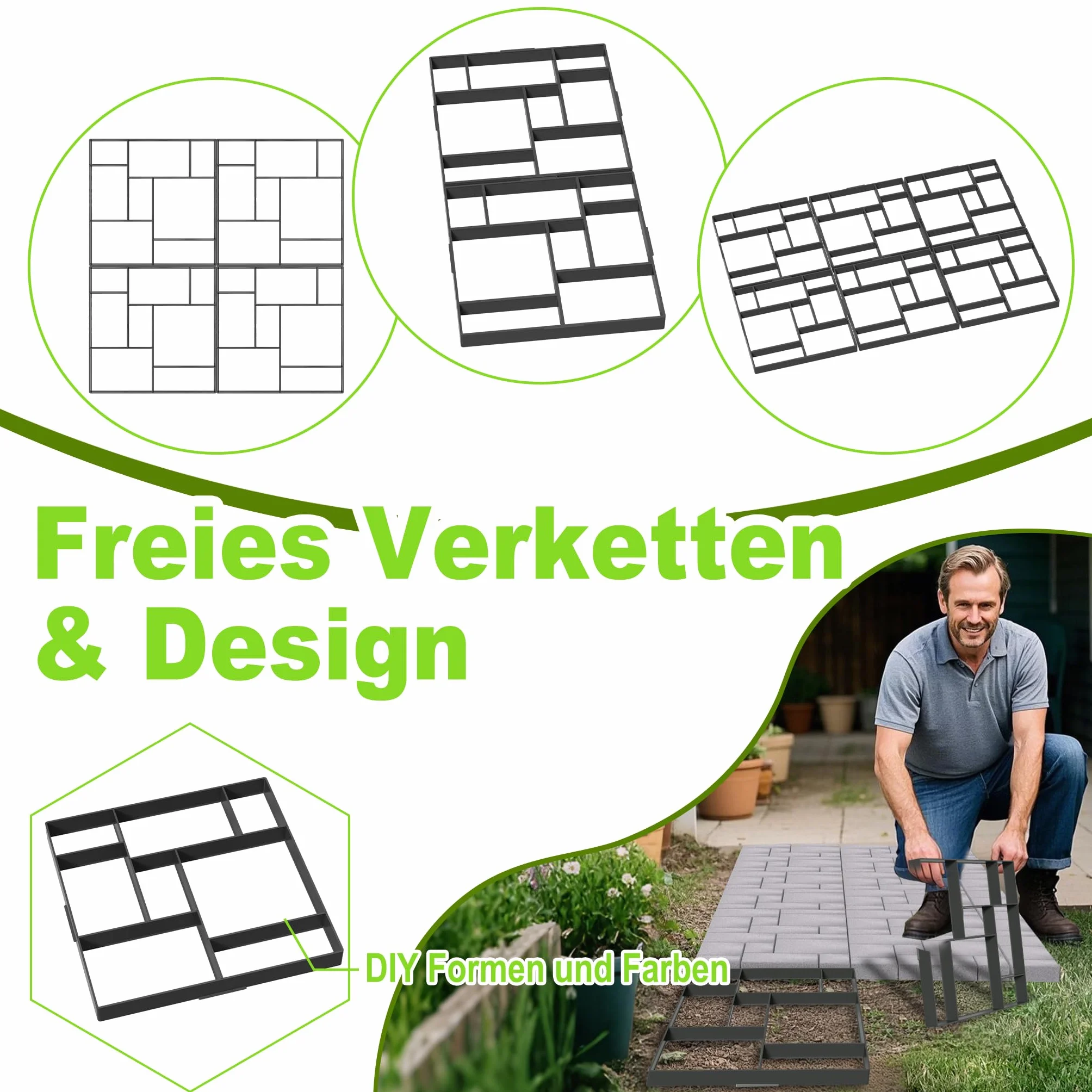 YRHome Stampo per cemento da giardino, in plastica, per pavimentazione, per pavimentazione, giardino, quadrato, modello 1 (8 camere), 1 pezzo