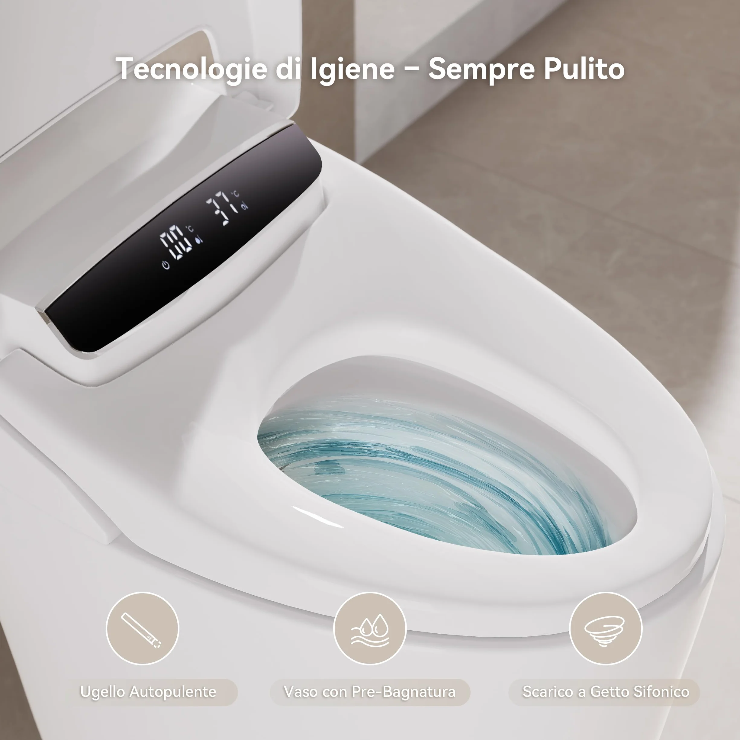 Homary WC Giapponese Intelligente con Bidet Incorporato, Bianco, 4.84 L/Scarico, Sedile Riscaldato e Funzioni Regolabili, Scarico a Sifone, Coperchio Manuale e Scarico Orizzontale, J021123584