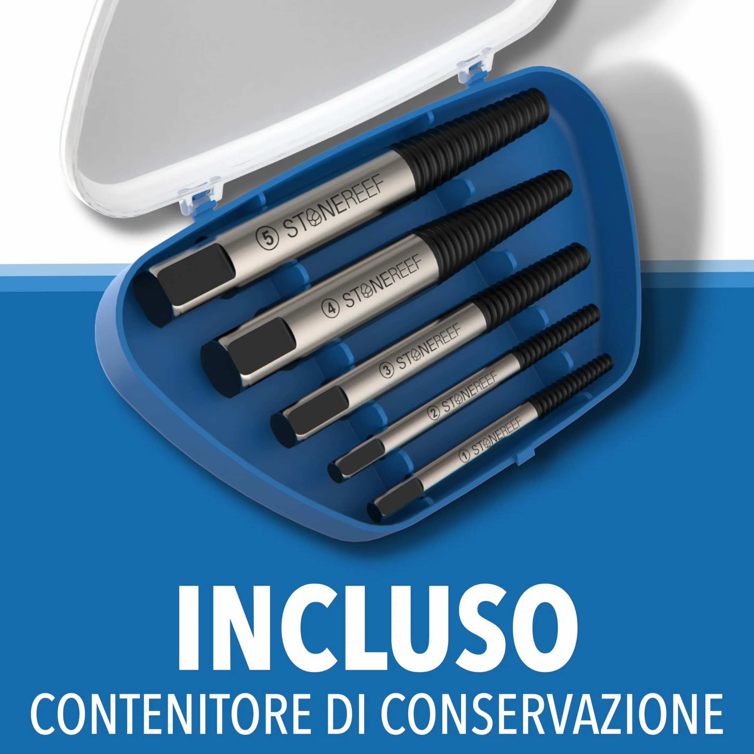Set di estrattori per viti professionale [5 pezzi in HSS 4341] – Estrattore a sinistra professionale, estrattore per viti, strumento di svitamento a sinistra, rimozione viti, trapano a sinistra..