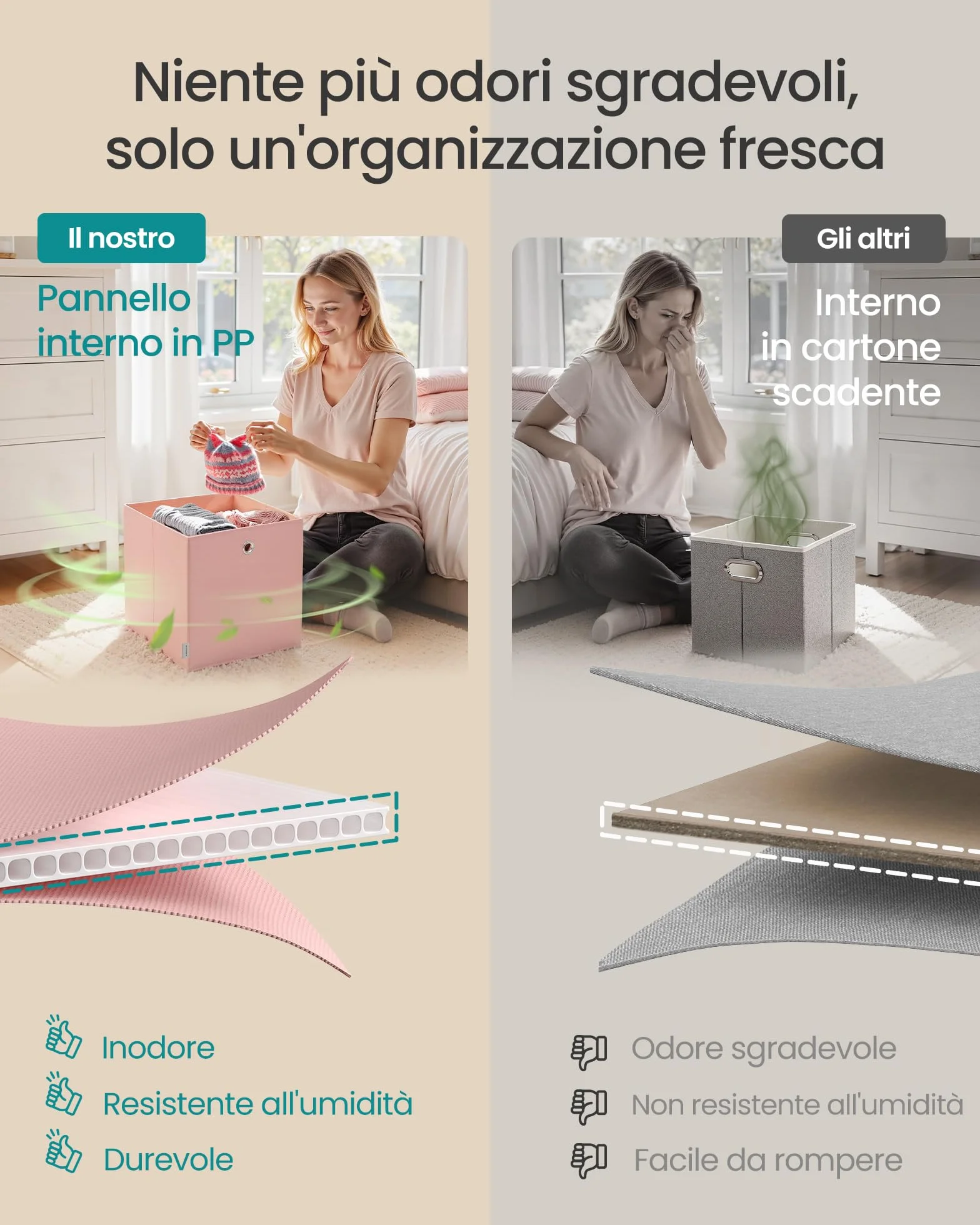 SONGMICS Set di 6 Contenitori in Tessuto Pieghevoli 33x33x33 cm per Armadi a Cubo Organizer Colorati