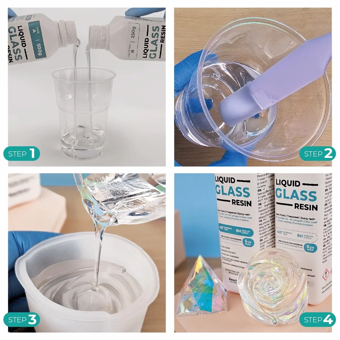 Resina epossidica trasparente, effetto vetro - Perfetta per bricolage, gioielli e modellismo. Colorabile e facile da usare - Liquid Glass Resin (750 gr)