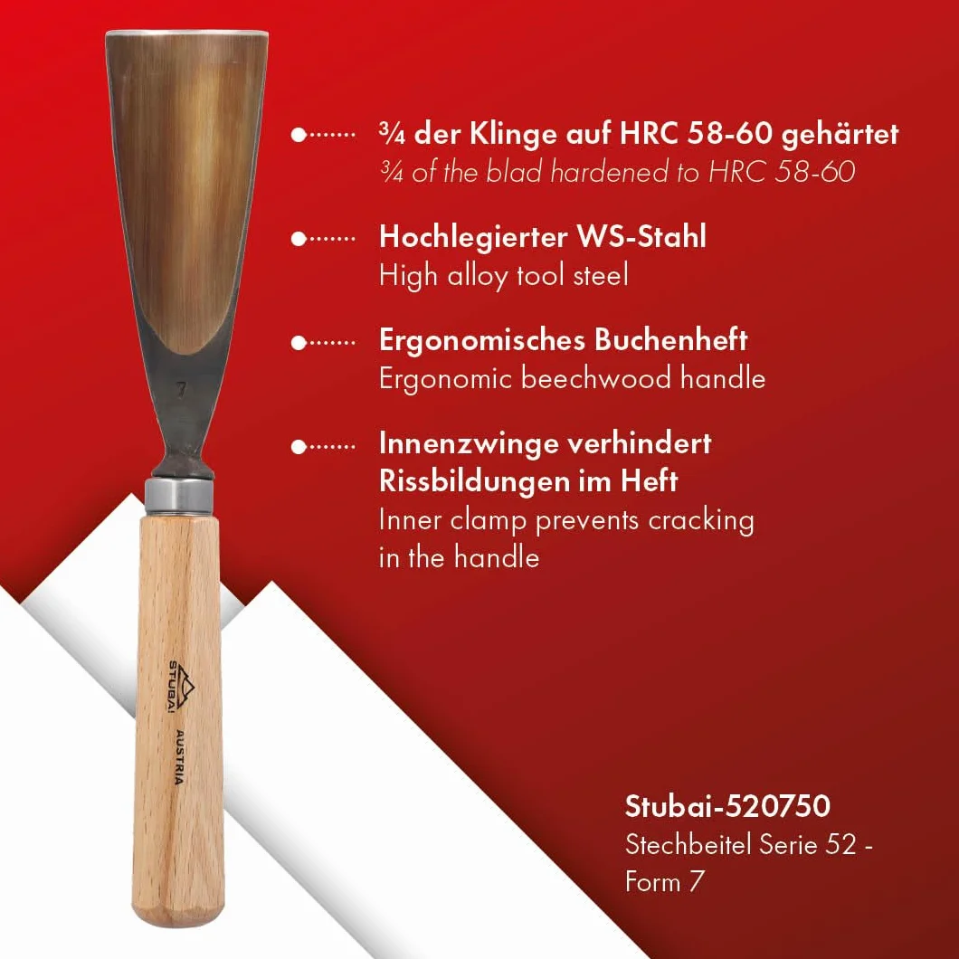 Stubai 520750 Sgorbia per Scultori con Manico, Modello 7, 50 mm