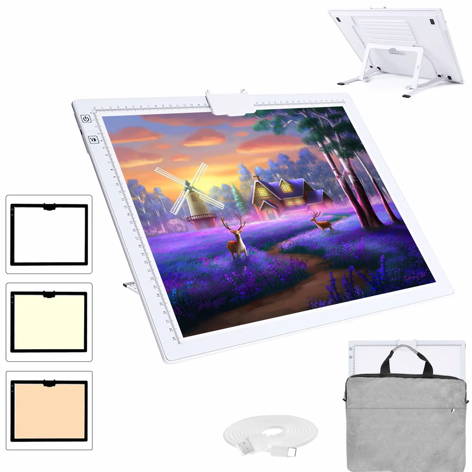 LED Tavoletta Luminosa A3 3000-6500K Dimmerabile, 2500 mAh Ricaricabile Tavola Luminosa Disegno Lavagna Luminosa per Pittura Diamante, Disegno, Pittura, Schizzi, con Borsa per Il Trasporto
