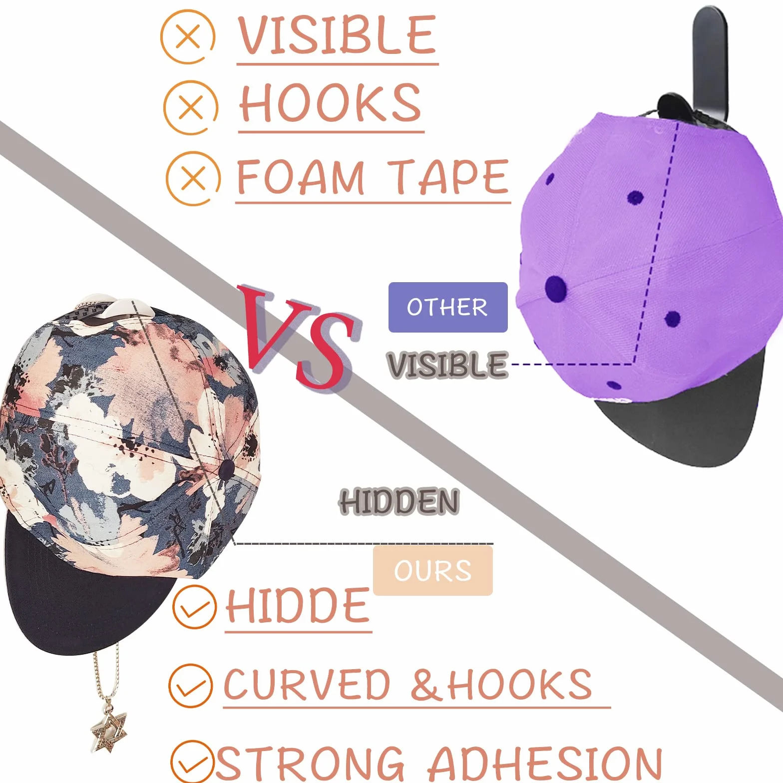 A&H Zier Scaffale per Cappelli da Baseball Ganci per Cappello Portacollane da Muro Appendiabiti per Cappello Display Organizzatore per Sciarpa Cintura Fasce per Capelli Cuffie Self