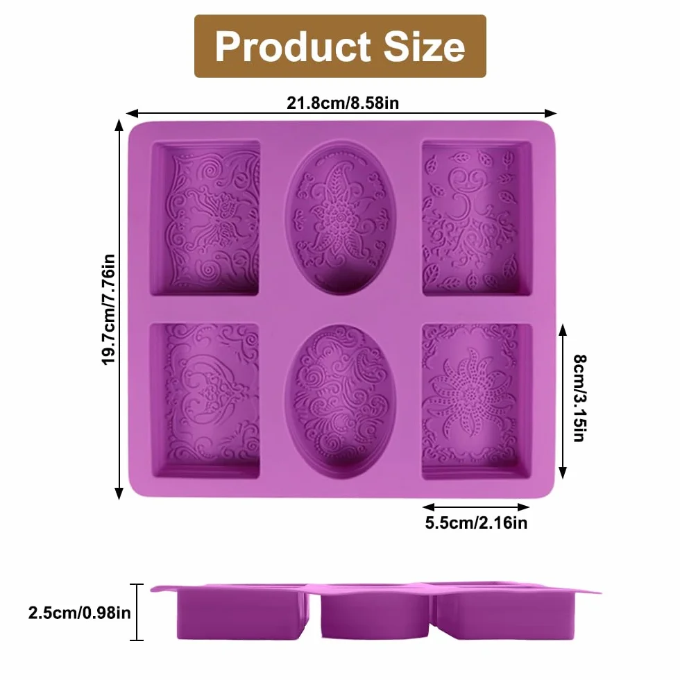 2 Pezzi Stampi Per Sapone Fai Da Te 6 Cavità Stampi In Silicone per Sapone, Antiaderente Stampo Sapone, Stampi Sapone In Riutilizzabili, Stampo Silicone Rettangolare + Ovale per Sapone, Stampi DIY