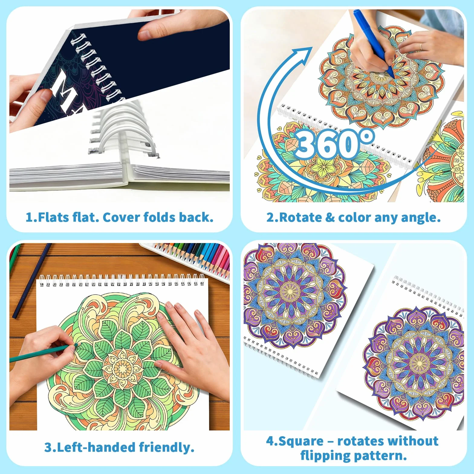 Elfew Mandala Libro da Colorare per Adulti, Con 35 Mandala Libro da Colorare per Adulti, Album Mandala da Colorare Carta Premium per Adulti, Rilassanti e Antistress, Rilegatura a Spirale(21.5x21.5CM)