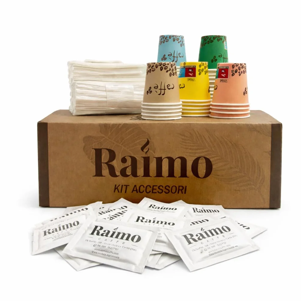 Kit 1800 Accessori Caffè Completo - 600 Bicchierini Carta Biodegradabili 75 ml + 600 Palettine Legno + 600 Bustine Zucchero, Set Pausa Caffè