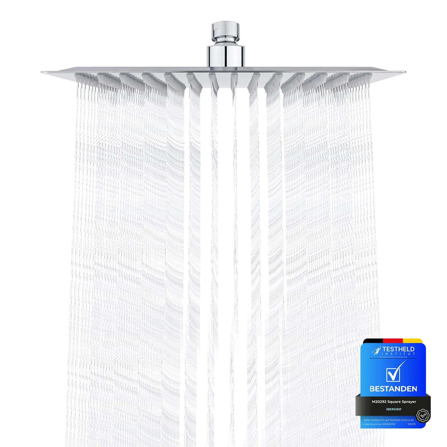 Ibergrif M20292 Soffione Doccia Pioggia 20x20 cm Quadrato, Testa Doccia Acciaio Inox Cromato, Doccia Fissa Anticalcare, Getto Ampio Alta Pressione per Bagno