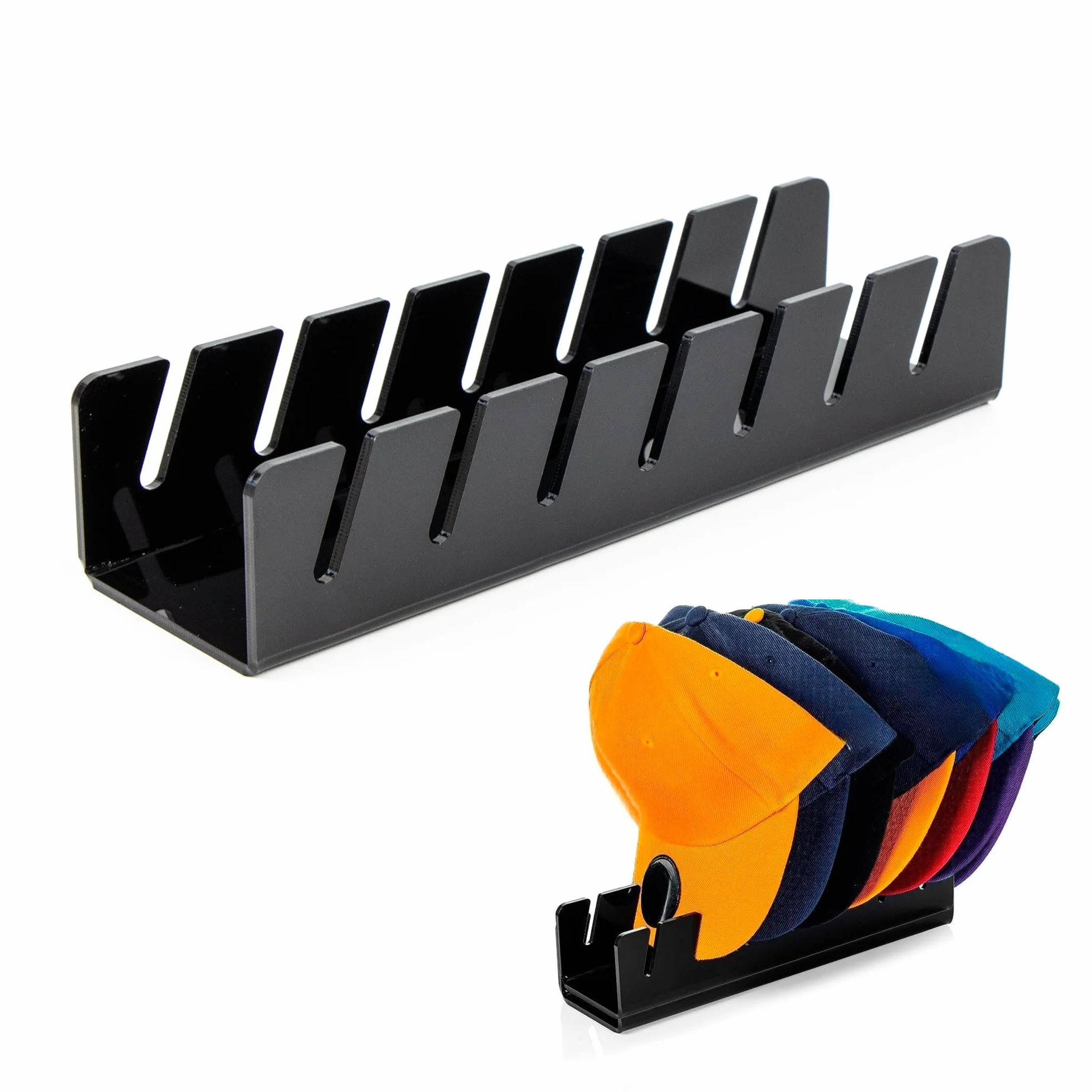 Porta Cappelli Portaoggetti - Espositore Cappelli, Appendi Cappelli, Organizzatore Baseball Cap, Cappelliera in Acrilico, Può Conservare 7 Cappelli, Neroi