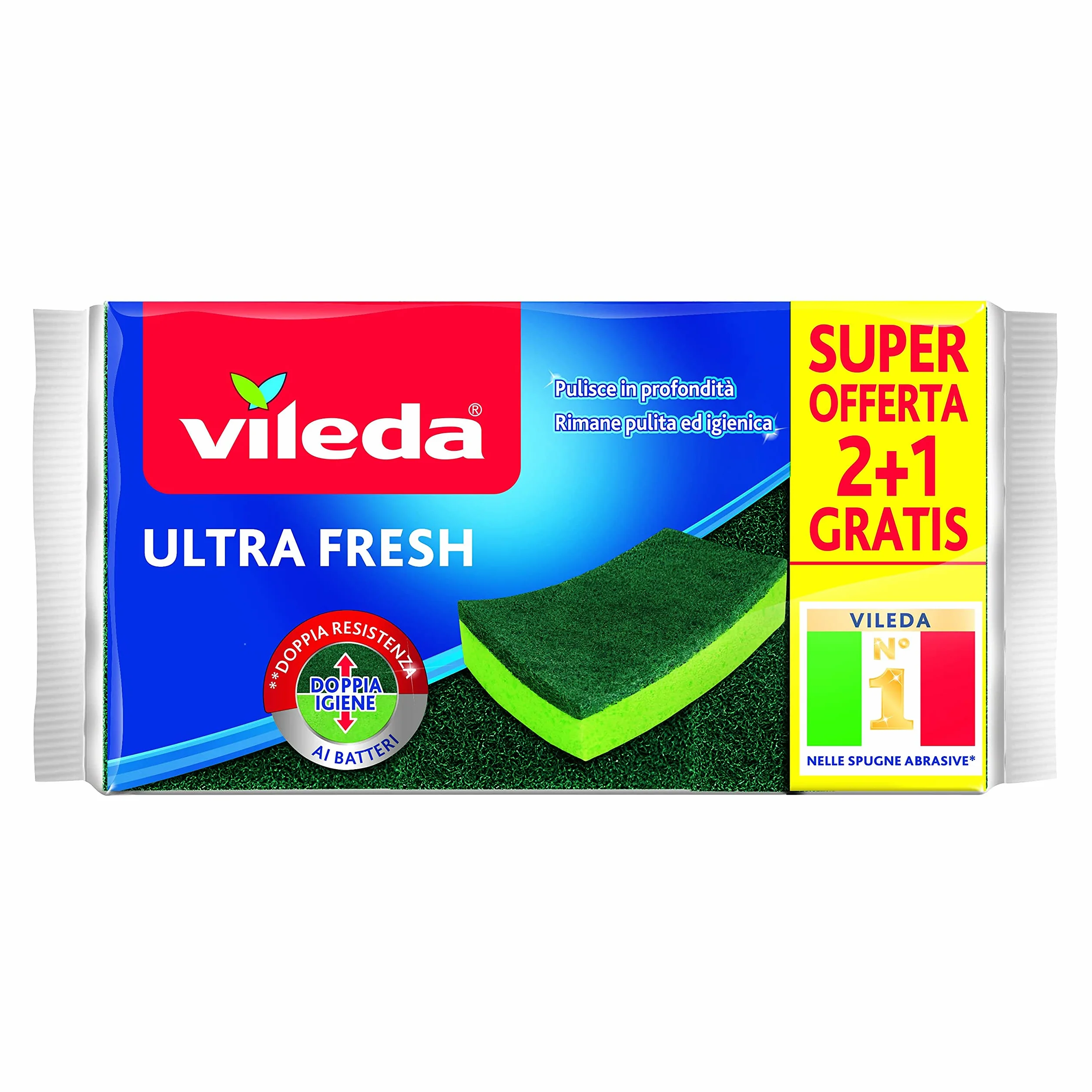 Vileda Ultra Fresh Spugna Abrasiva Antigraffio 2+1, Verde