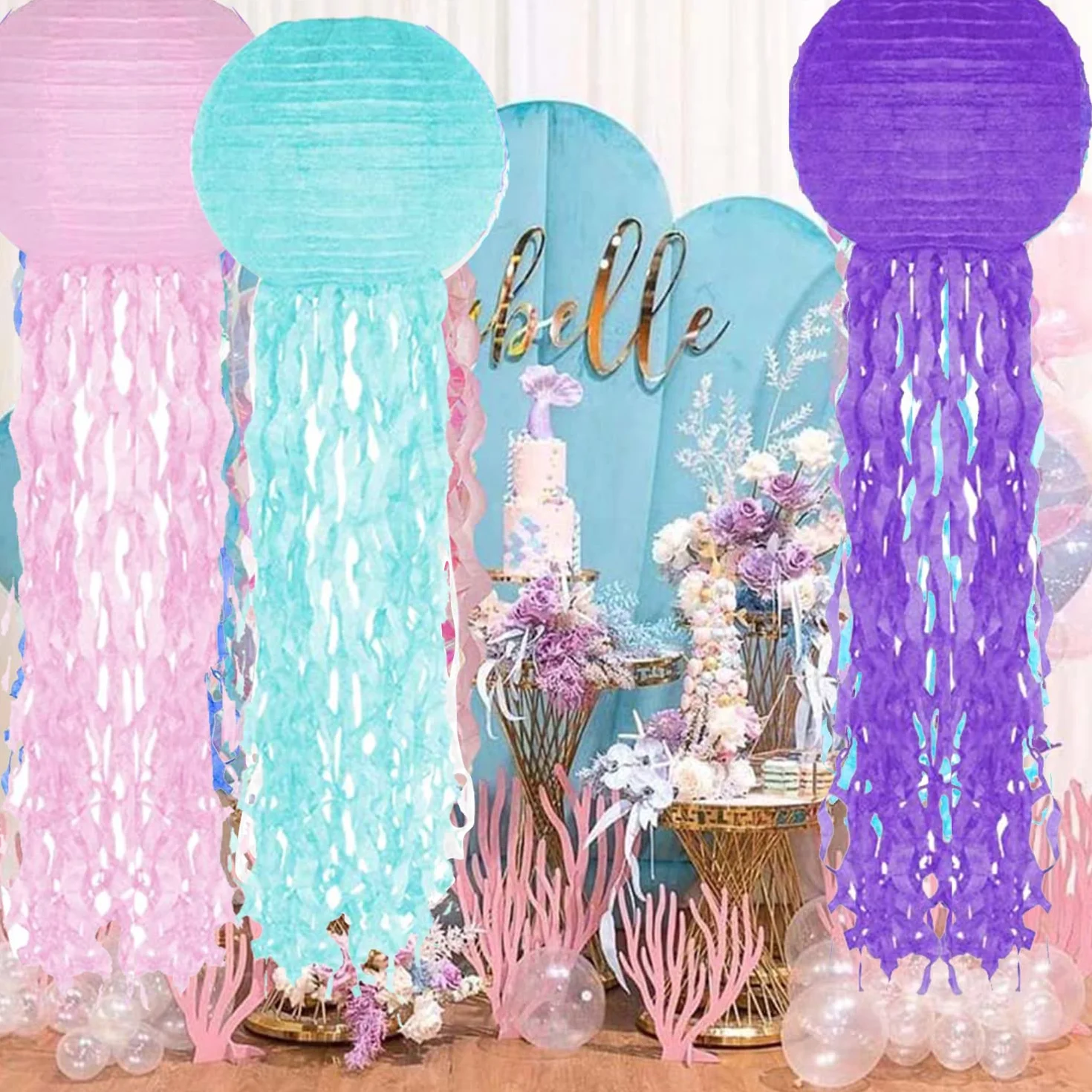 Lanterne di Carta Jellyfish,6 Pezzi Lanterne di Carta Colori da Appendere a Sirena, Decorazioni per Feste di Compleanno Sotto il Mare per Matrimoni Giardino Festa di Compleanno Famiglia Riunioni(Rosa)