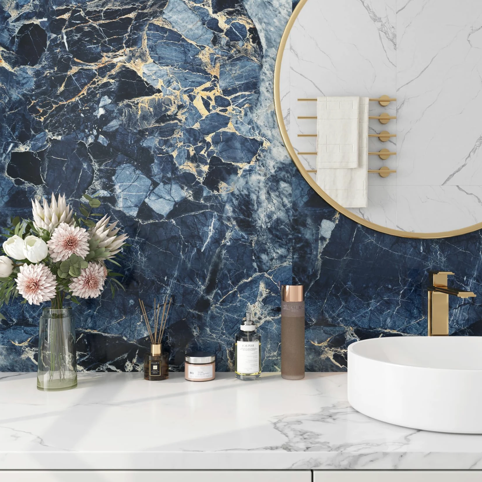 LACHEERY Carta da parati in vinile color blu scuro e oro, 400 x 91 cm di larghezza, adatta per affittuari, piano di lavoro della cucina, stacca e attacca, impermeabile, in vinile, per controsoffitti