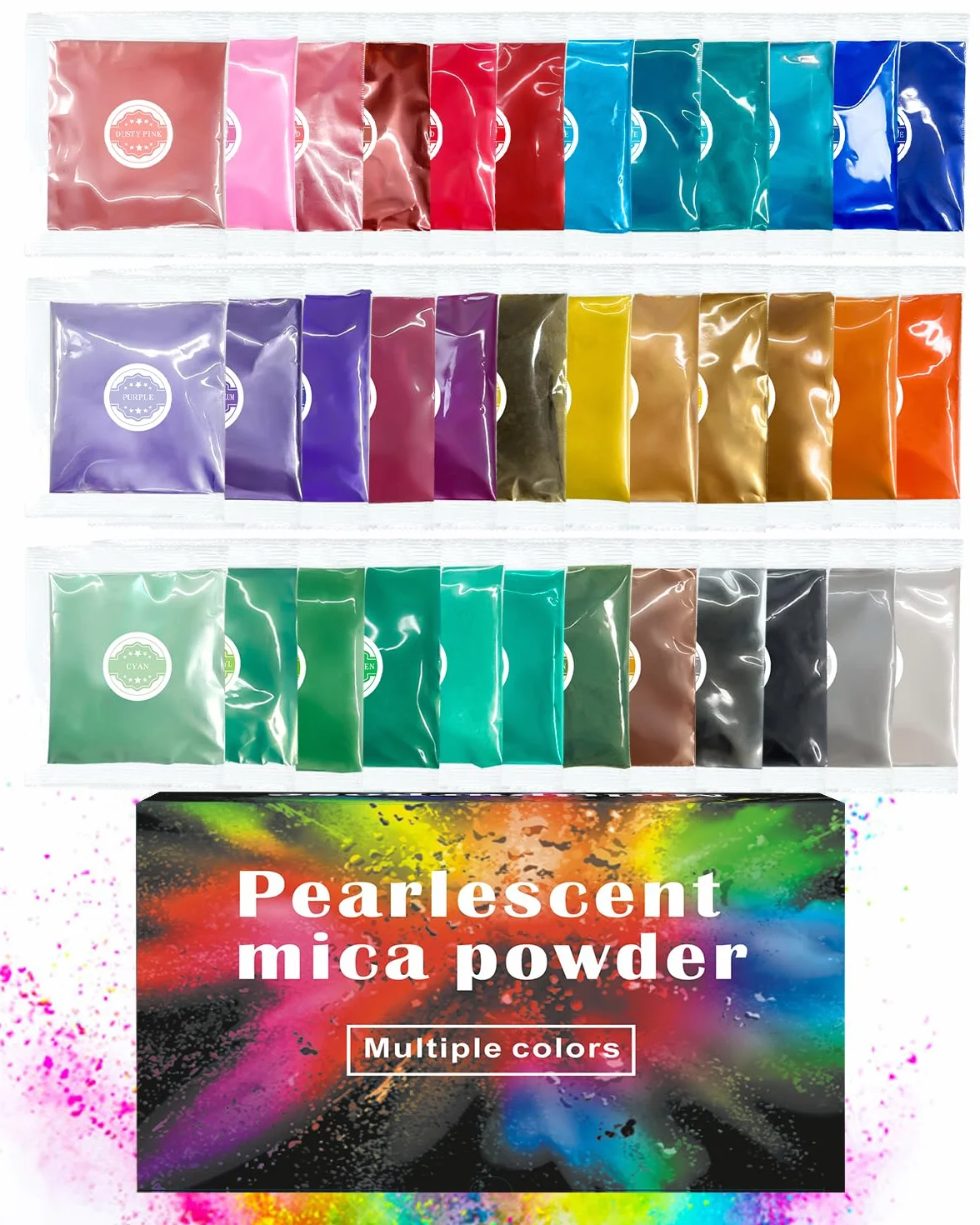 Polvere di Mica, 36 Colori Polvere Pigmento Perlato per Resina Epossidica, 3g/Confezione Set di Pigmenti Perlati per Saponi, Bombe da Bagno, Candele, Artigianato, Smalti per Unghie