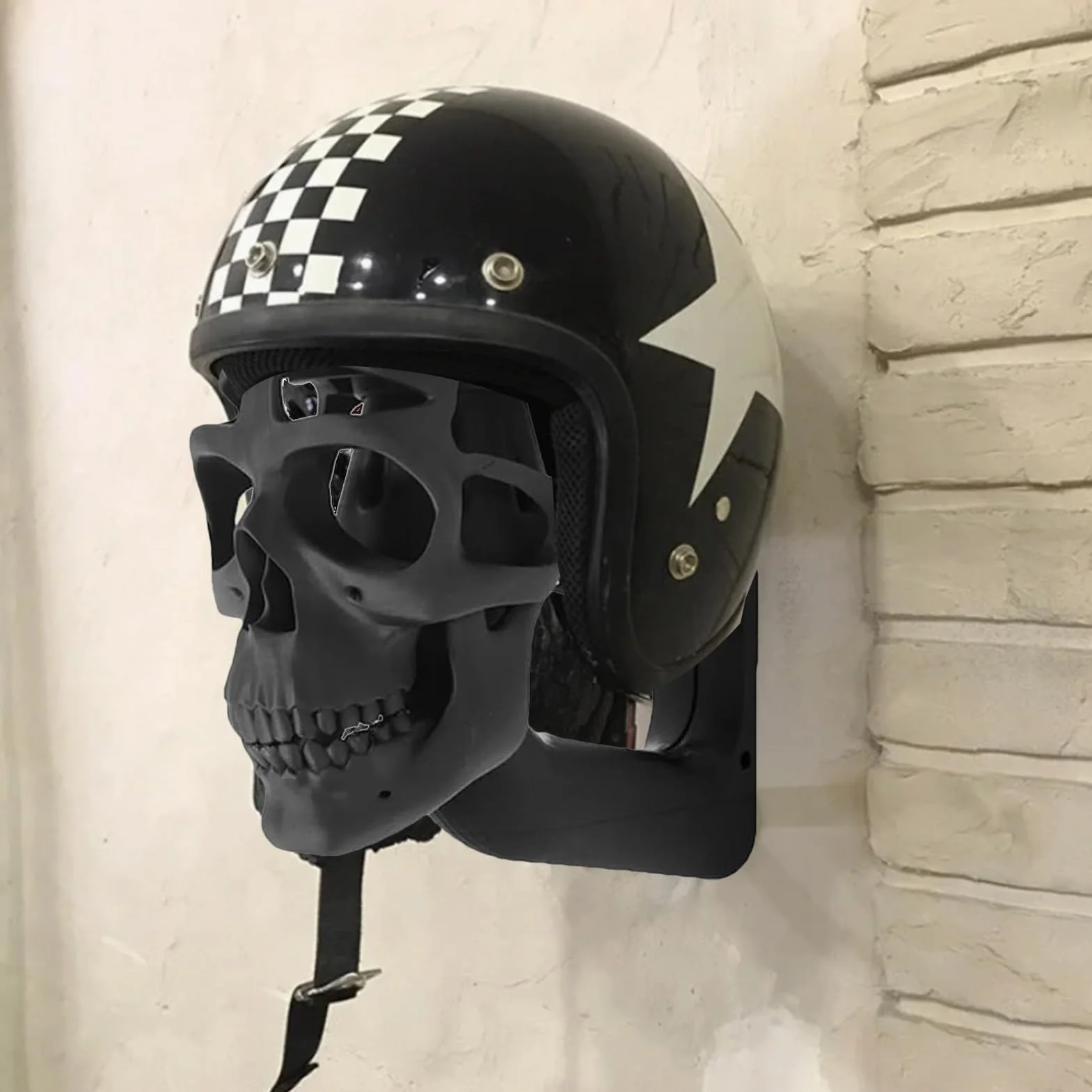 Supporto per casco a forma di teschio, supporto da parete per casco da moto, espositore creativo per casco da moto, decorazione domestica, accessori per moto