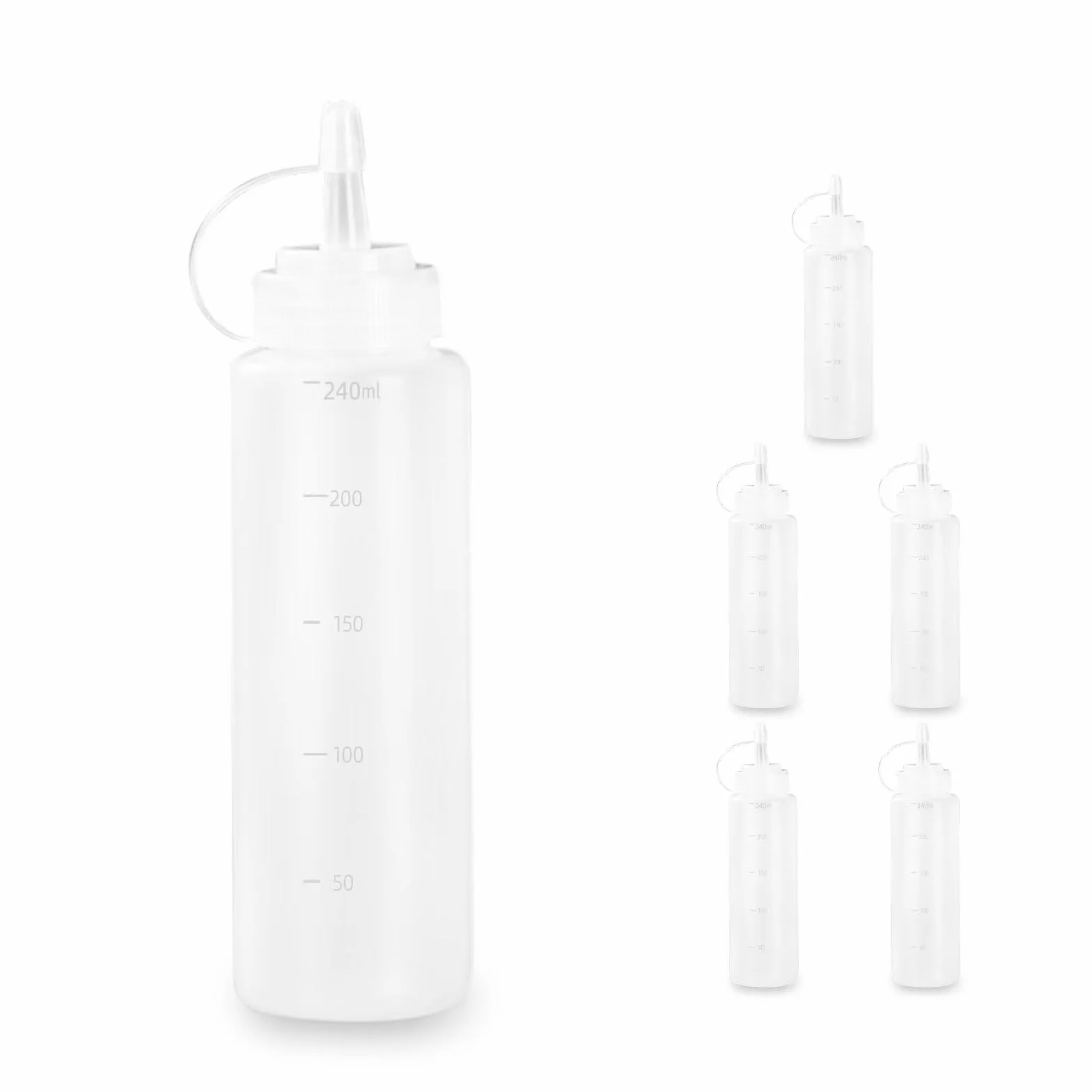Flacone Dosatore 240ml 6 Pezzi Senza BPA Bianco – Flaconi Spremi Cucina Anti-Perdita per Salse Ketchup Senape Olio