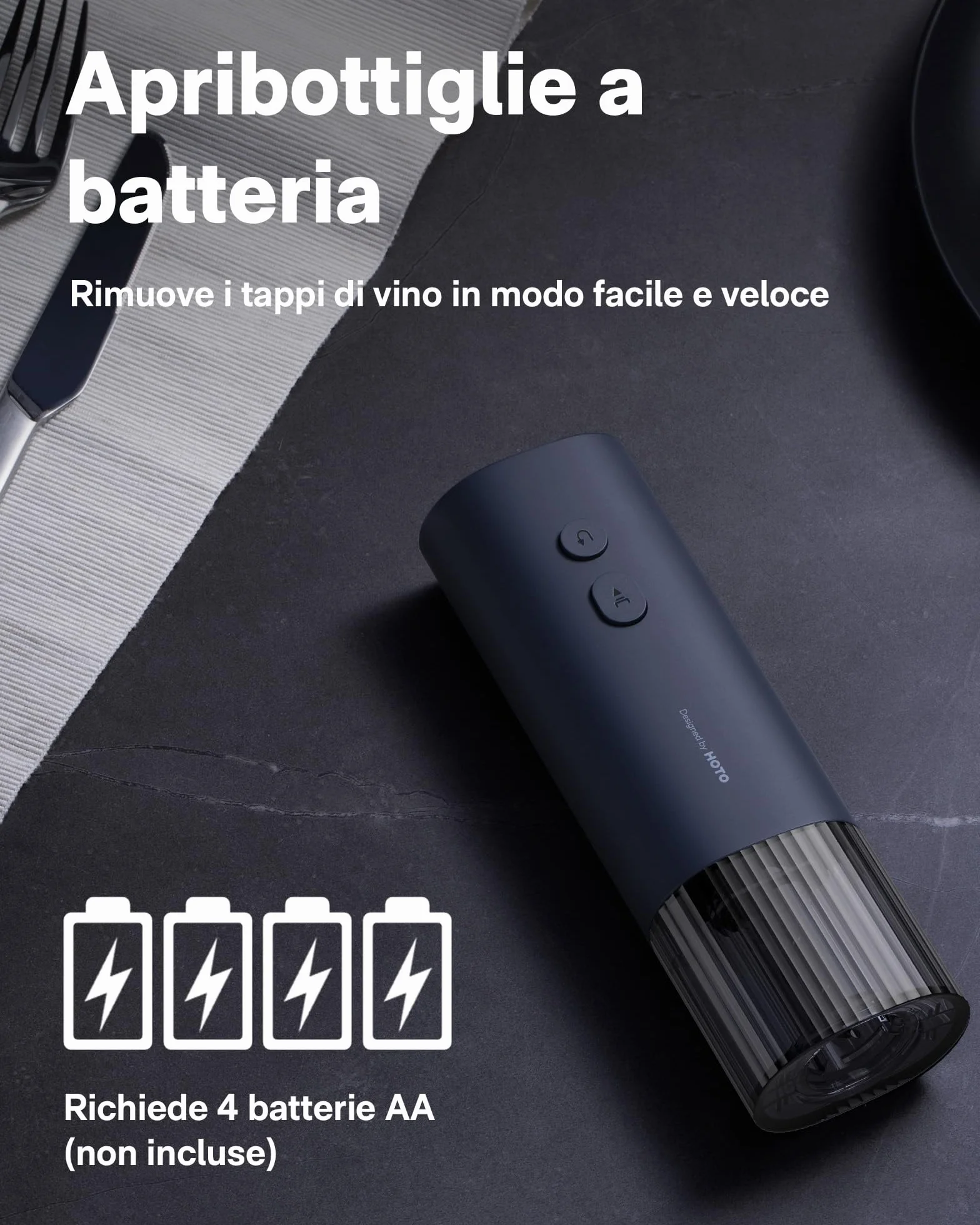 HOTO Cavatappi Elettrico, Apribottiglie elettrici, Tagliafoglie Nascosto, Avvio con Un Solo Pulsante Entro 10 Secondi, Batterie Sufficienti Può Aprire 170 Bottiglie,appuntamenti e amanti del vino