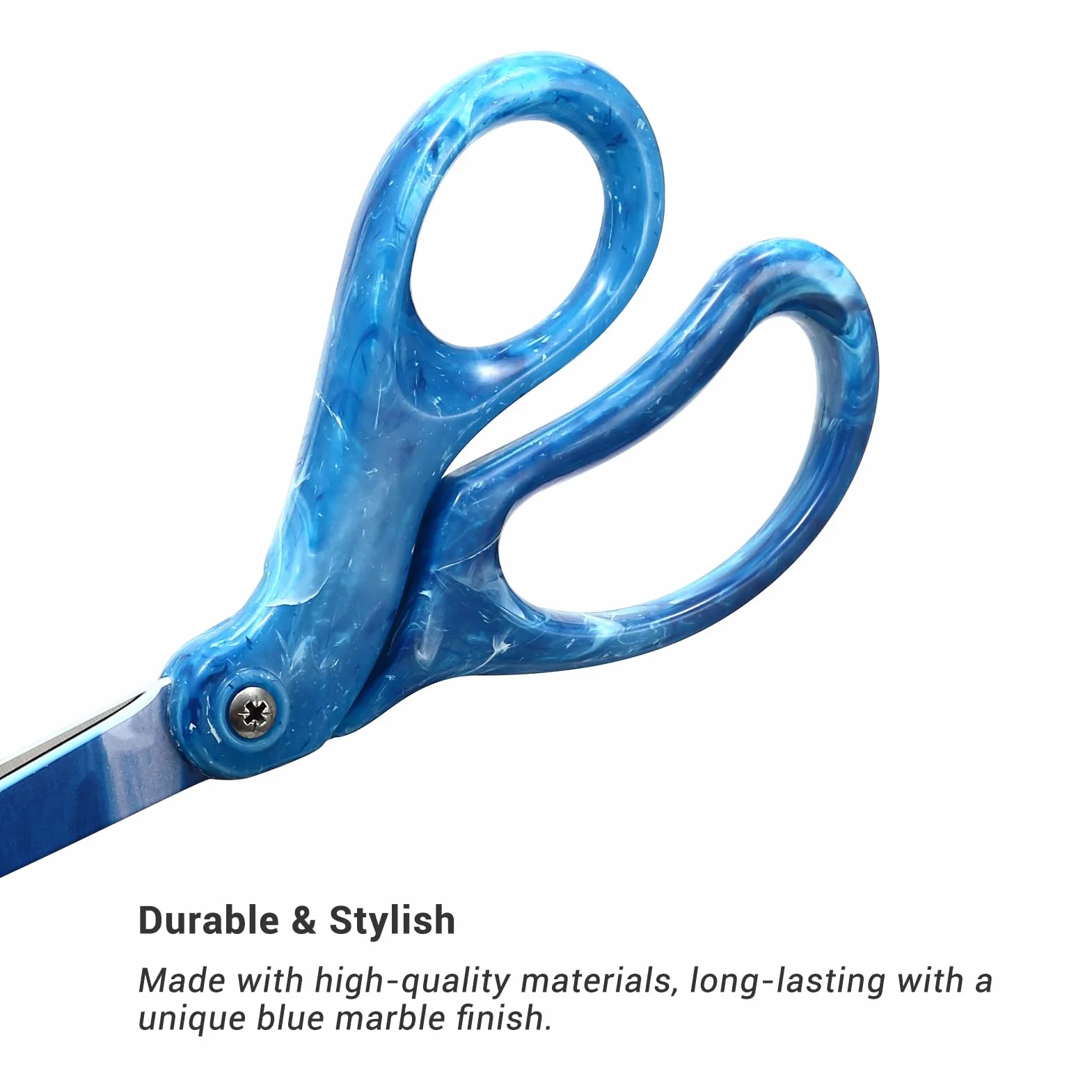 LIVINGO Forbici per bricolage – Lame in acciaio inox ultra affilate per tessuto, carta, ideali per sartoria, artigianato, ufficio, scuola, uso domestico, elegante manico blu scuro sfumato