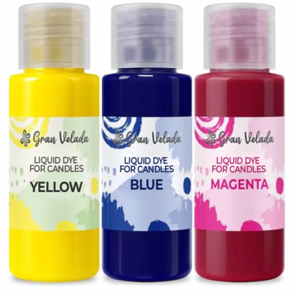 Gran Velada - Confezione risparmio di coloranti liquidi per candele 3 x 30 ml | colori primari magenta, blu puro e giallo limone | concentrati, facili da usare e con colori vivaci per candele fatte in