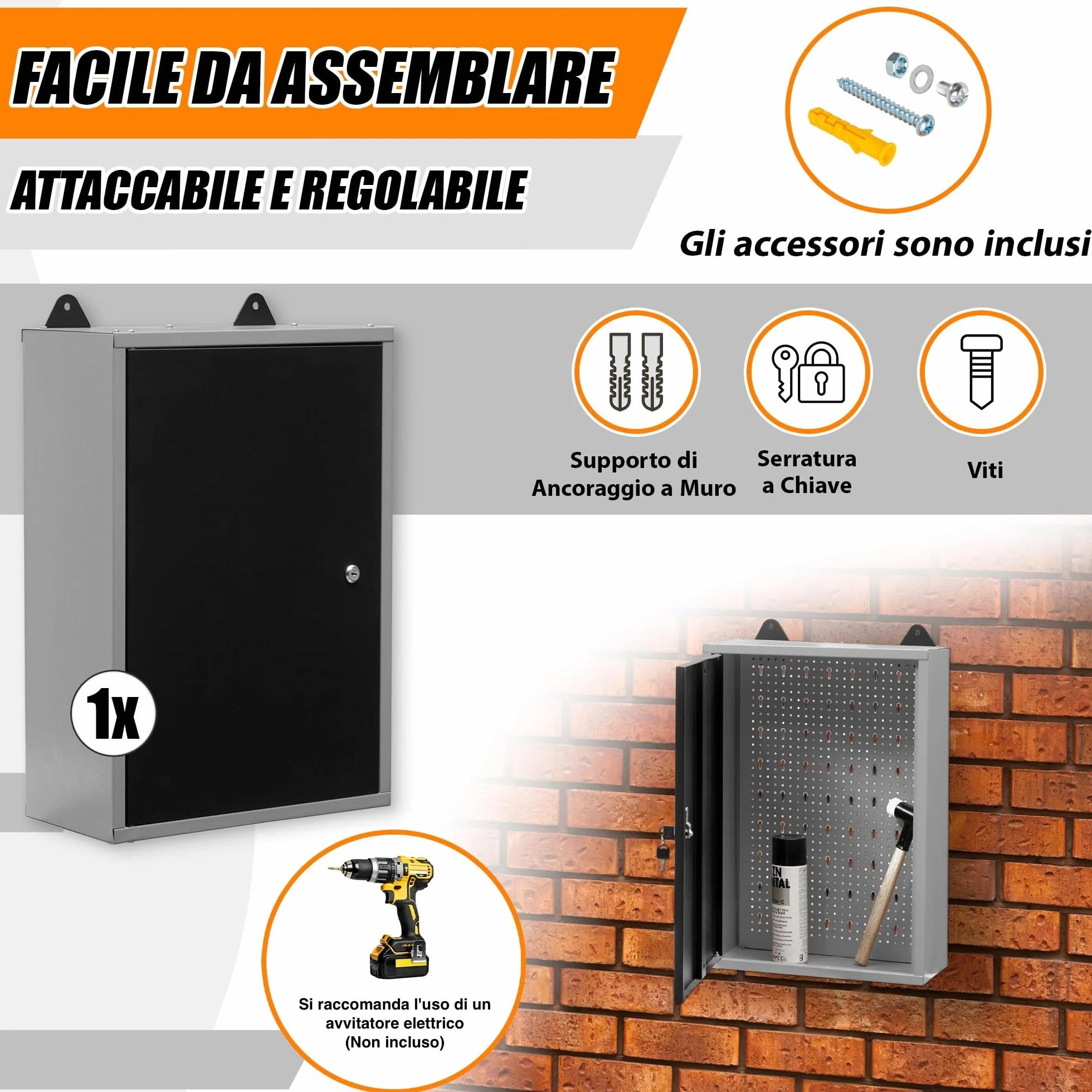 METALL MÖBELL WORKBENCH & TOOLS METALLMOBELL - Armadio Ferro | 60x40x20cm, con Ripiani e Serratura | Armadi da Ufficio, Mobile Ufficio, Armadietto Spogliatoio, Armadio Due Ante - MB01G