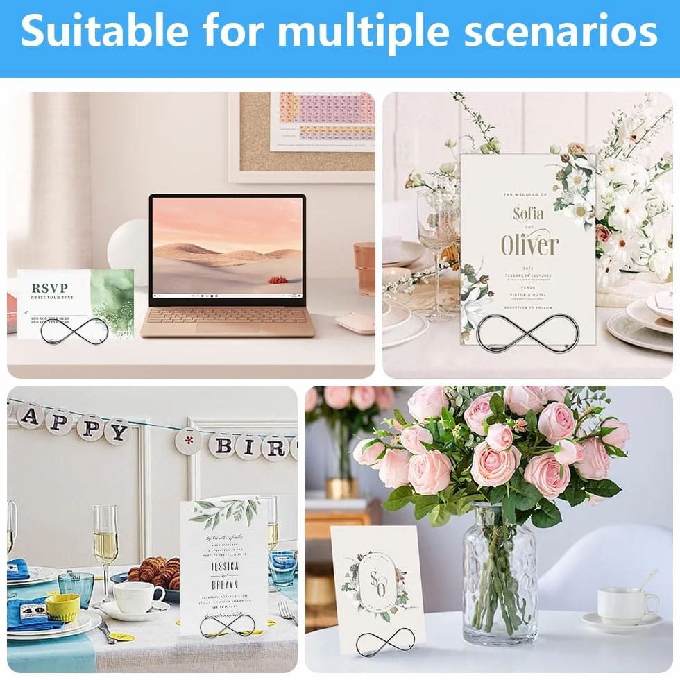 20 supporti per segnaposto per matrimoni, foto e biglietti fotografici, con clip per messaggi e numeri da tavolo, per matrimoni, feste e ristoranti (argento)
