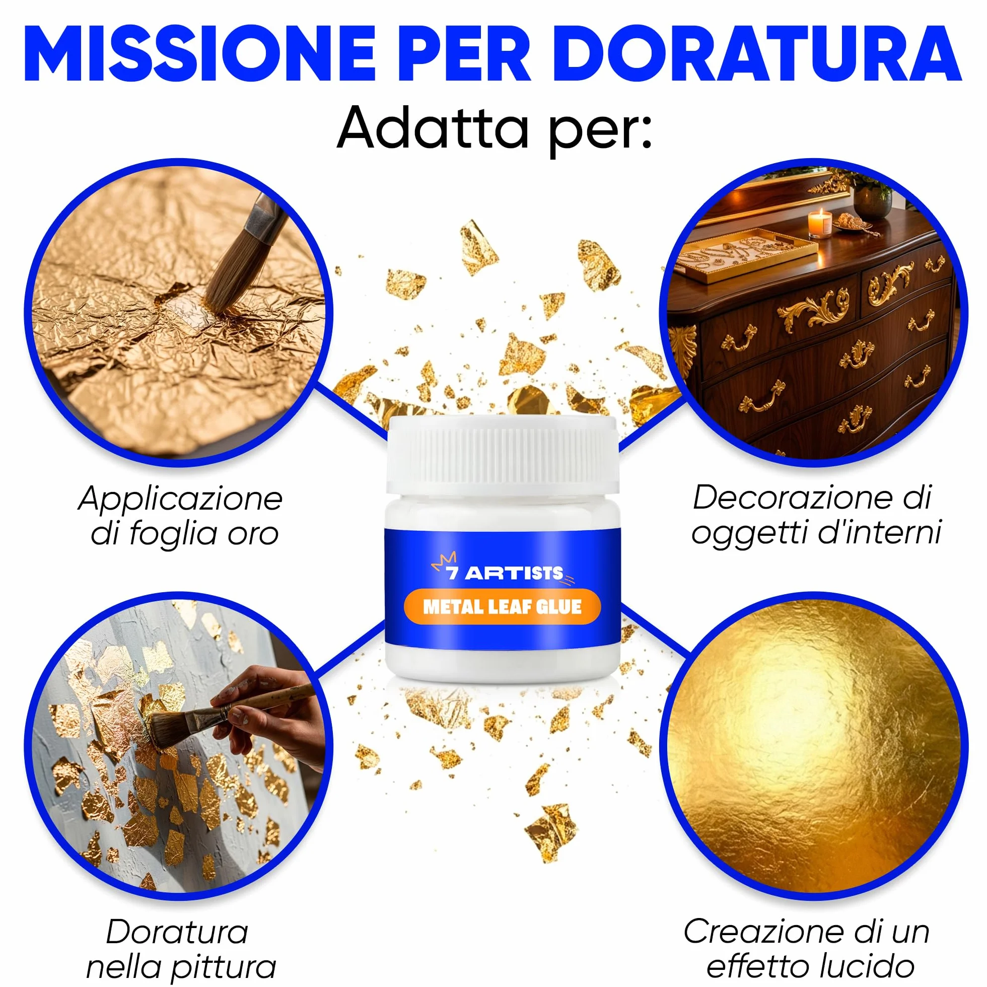 Missione per Foglia Oro 50 ml – Colla per Foglia Oro a Base Acqua per Metallo in Foglio e Scaglie Metalliche | Missione per Doratura Decorazioni e Progetti DIY | Trasparente Dopo l'Asciugatura