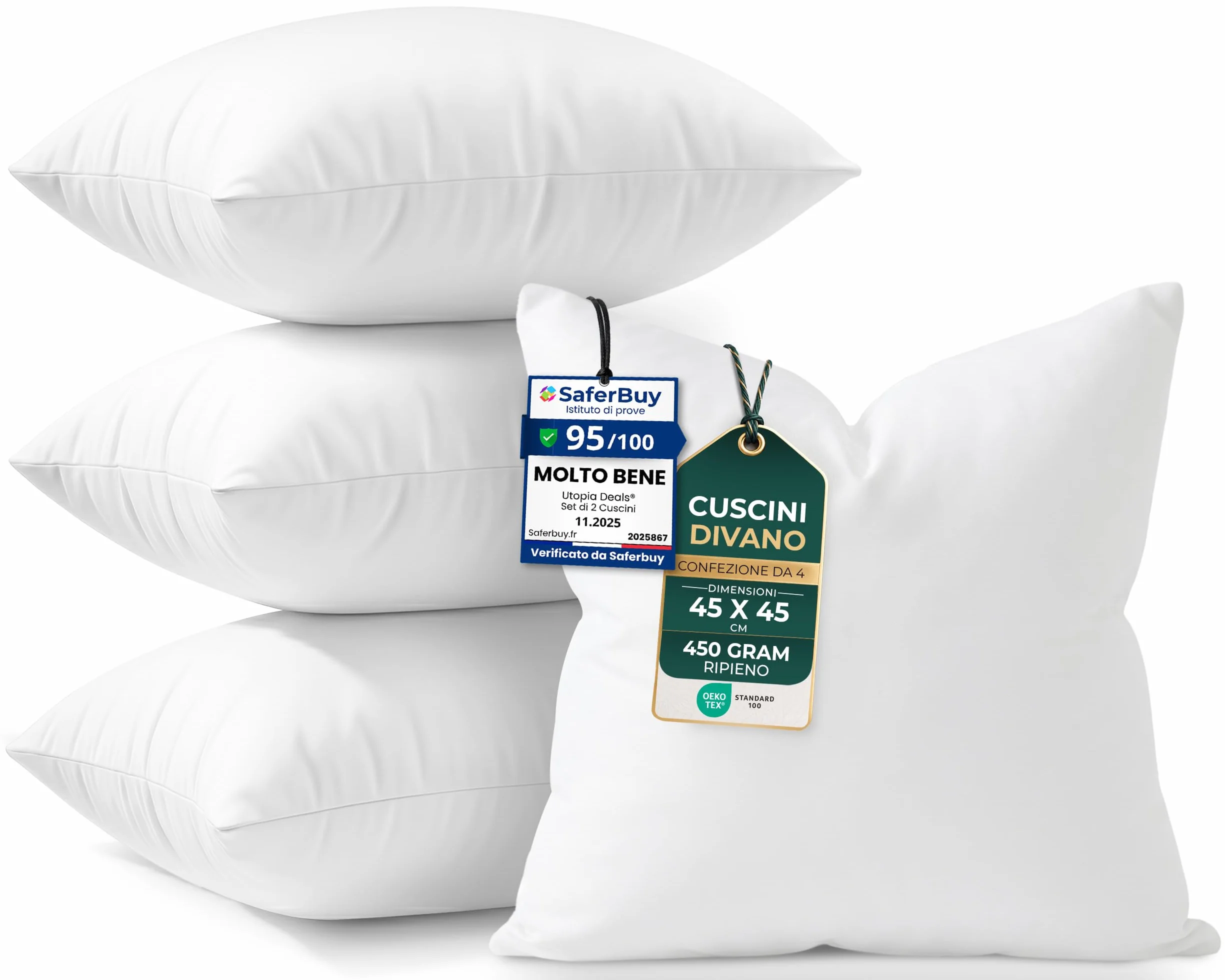 Utopia Bedding Set di 4 Cuscini, 45 x 45 cm Imbottitura per Cuscini, Cuscini Divano, Cuscino Interno (Bianco)