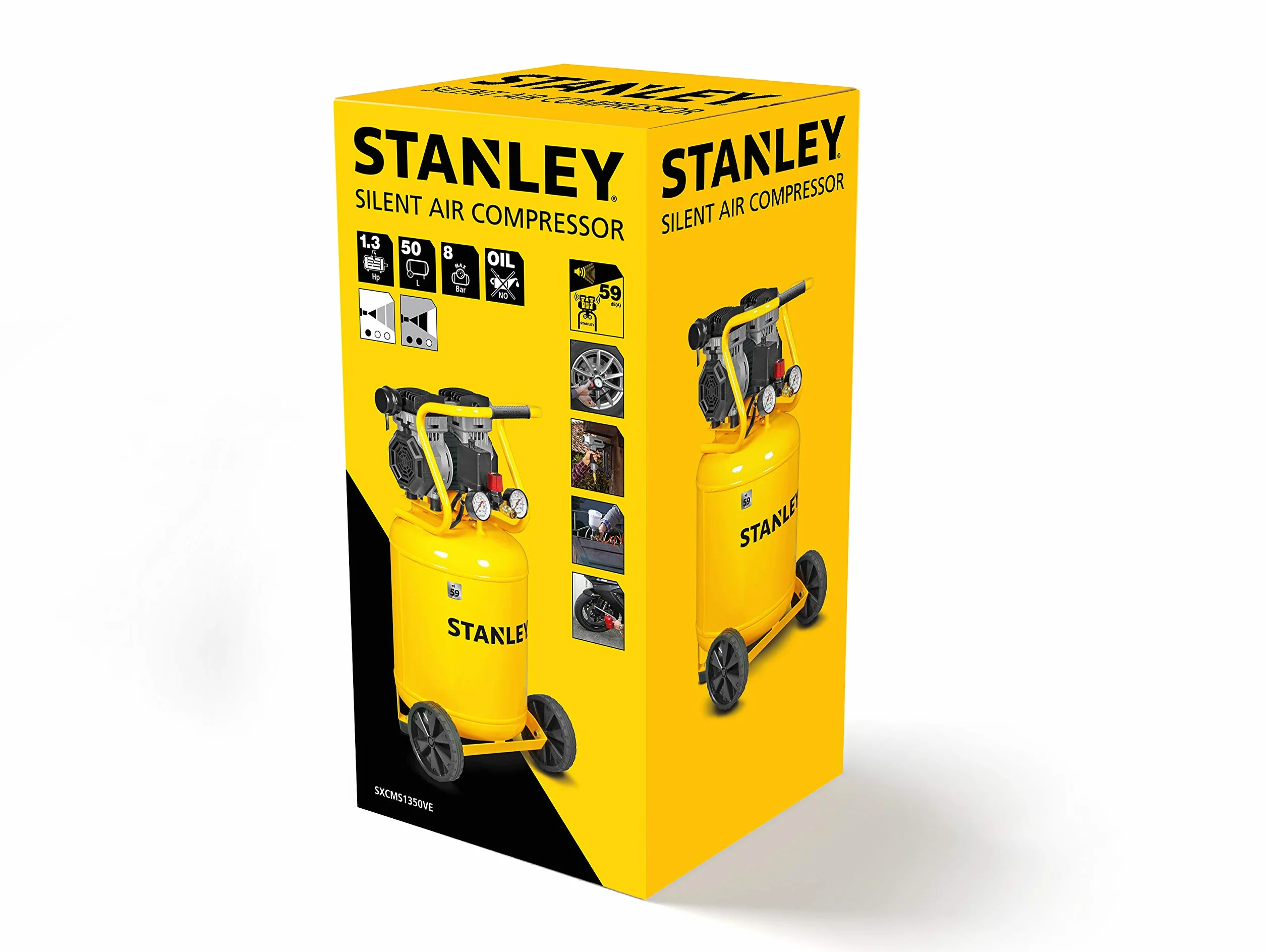 STANLEY Compressore Siltek Verticale Silenzioso 1,3HP, ‎Giallo, 39 x 39 x 87 Cm