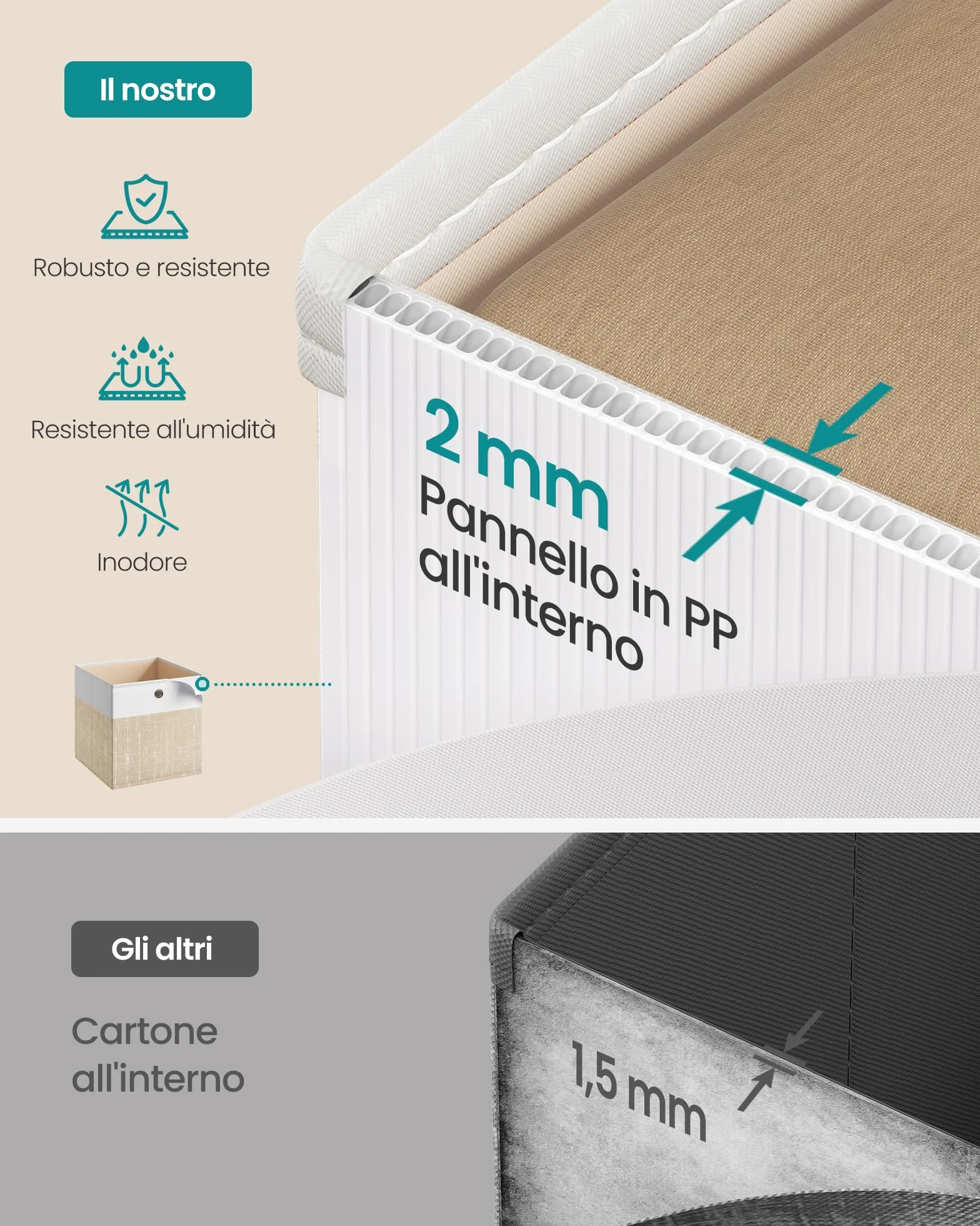 SONGMICS Scatole Portaoggetti Set di 6 Contenitori in Tessuto Pieghevoli 30x30x30 cm Bianco Nuvola Beige Sabbia