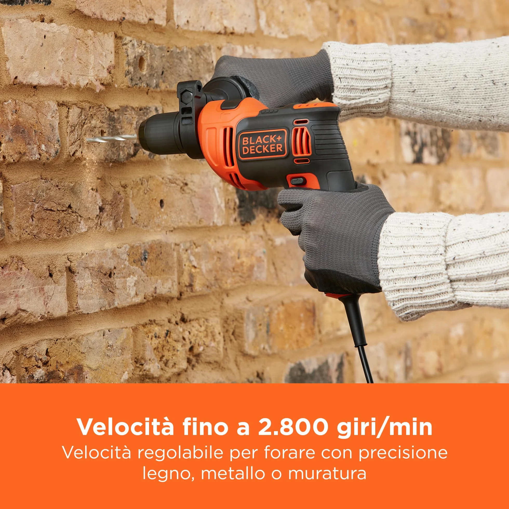 BLACK+DECKER 710W Trapano a percussione a filo ad alte prestazioni, 0-2800 giri/min, con 4 punte e kitbox, BEH710K-QS