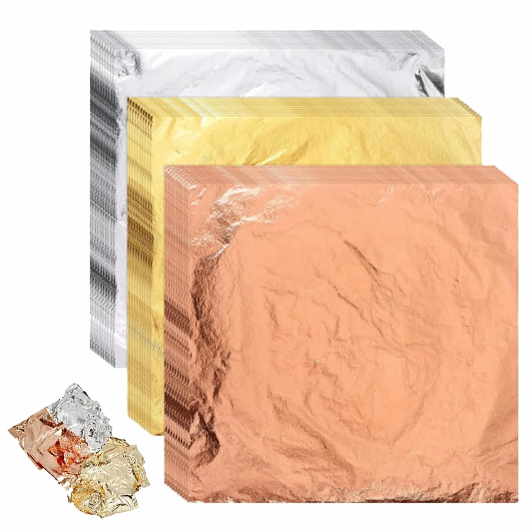 120 fogli imitazione foglia d'oro per progetti artistici, decorazione e pittura, decoupage, fiocchi d'oro per mobili e unghie in resina(Tre colori) Non commestibile