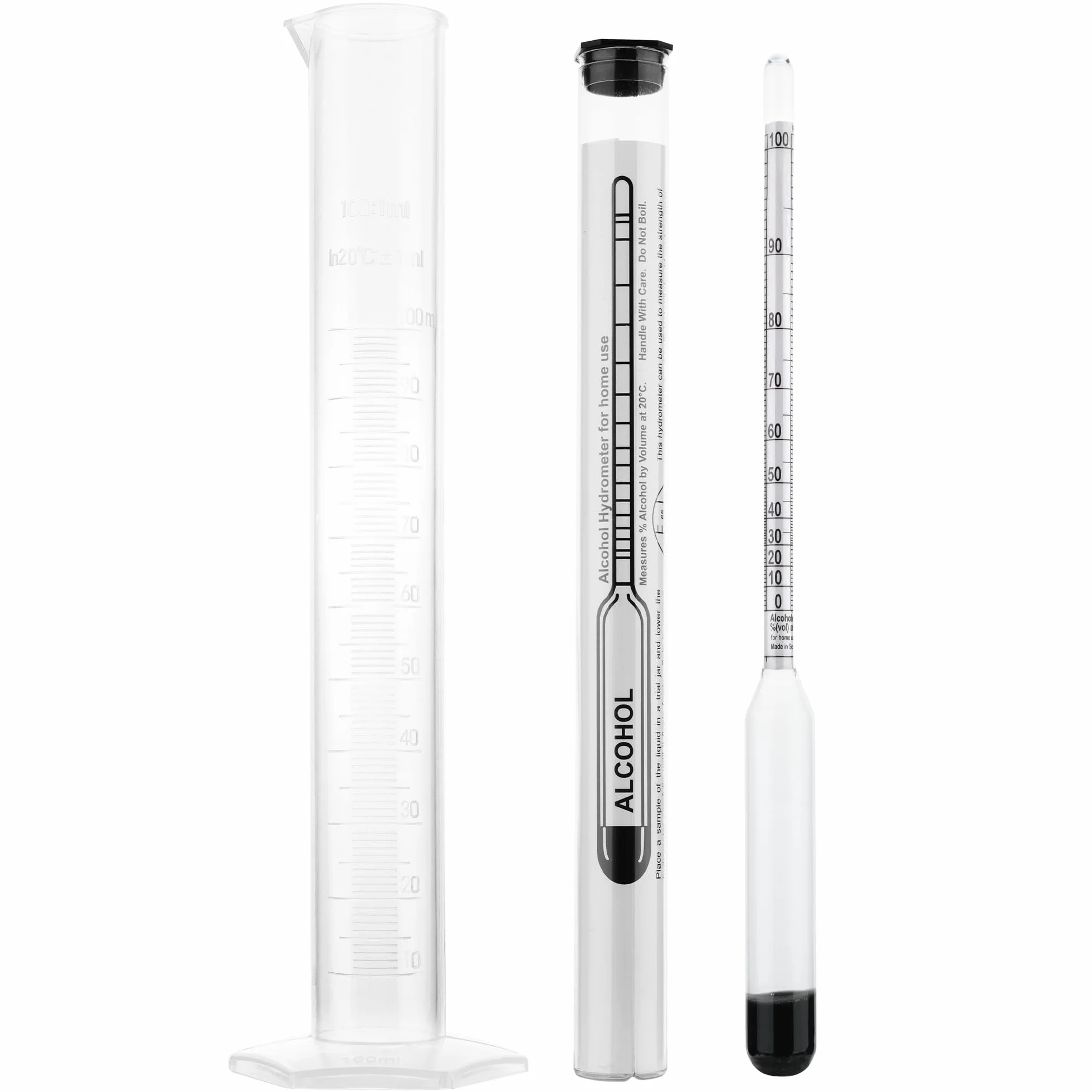 Alcolimetro 0-100% per distillati con idrometro 23 cm e provetta 100 ml