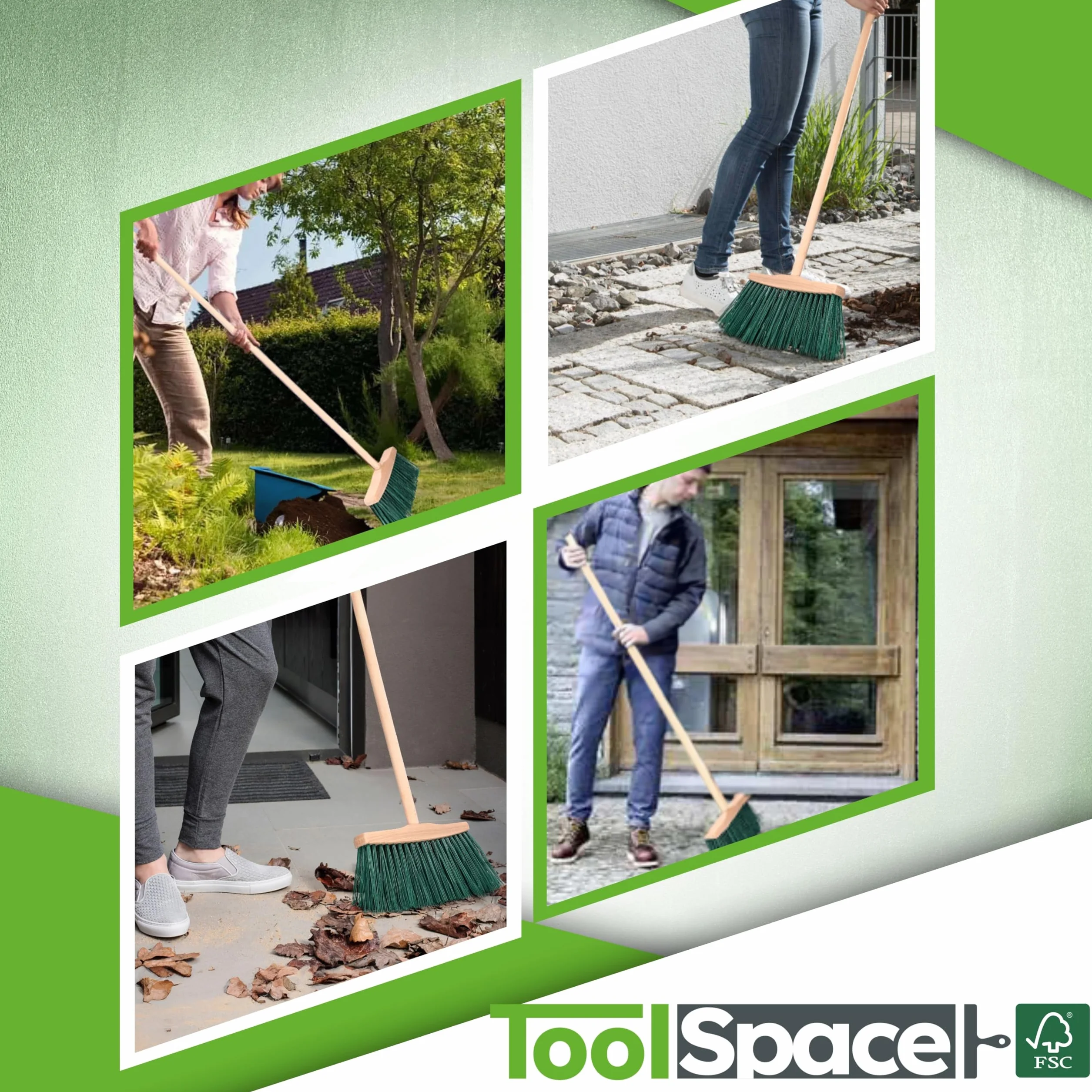 ToolSpace Scopa per Esterni e Interni 24 cm per Lavori Pesanti Spazzolone da Giardino Strada con Setole Dure e Lunghe in Plastica Senza Manico Supporto Legno per Cortile Garage Terrazzo