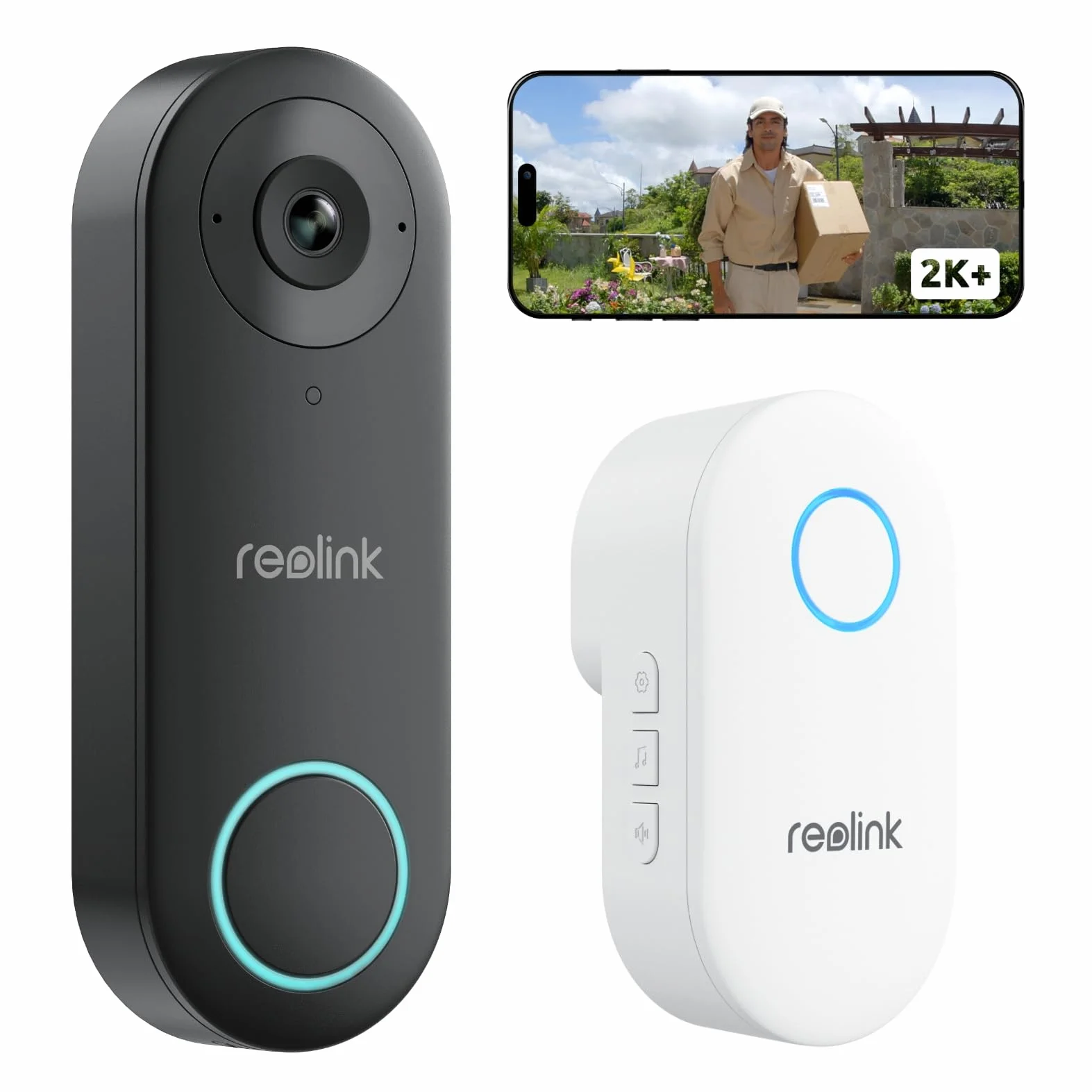 Reolink 5MP Videocitofono Wi-Fi 2,4/5 GHz con Chime, Rilevamento Uomo, Audio Bidirezionale, Visione Notturna Infrarossi, Doorbell WiFi Nero Ricondizionato