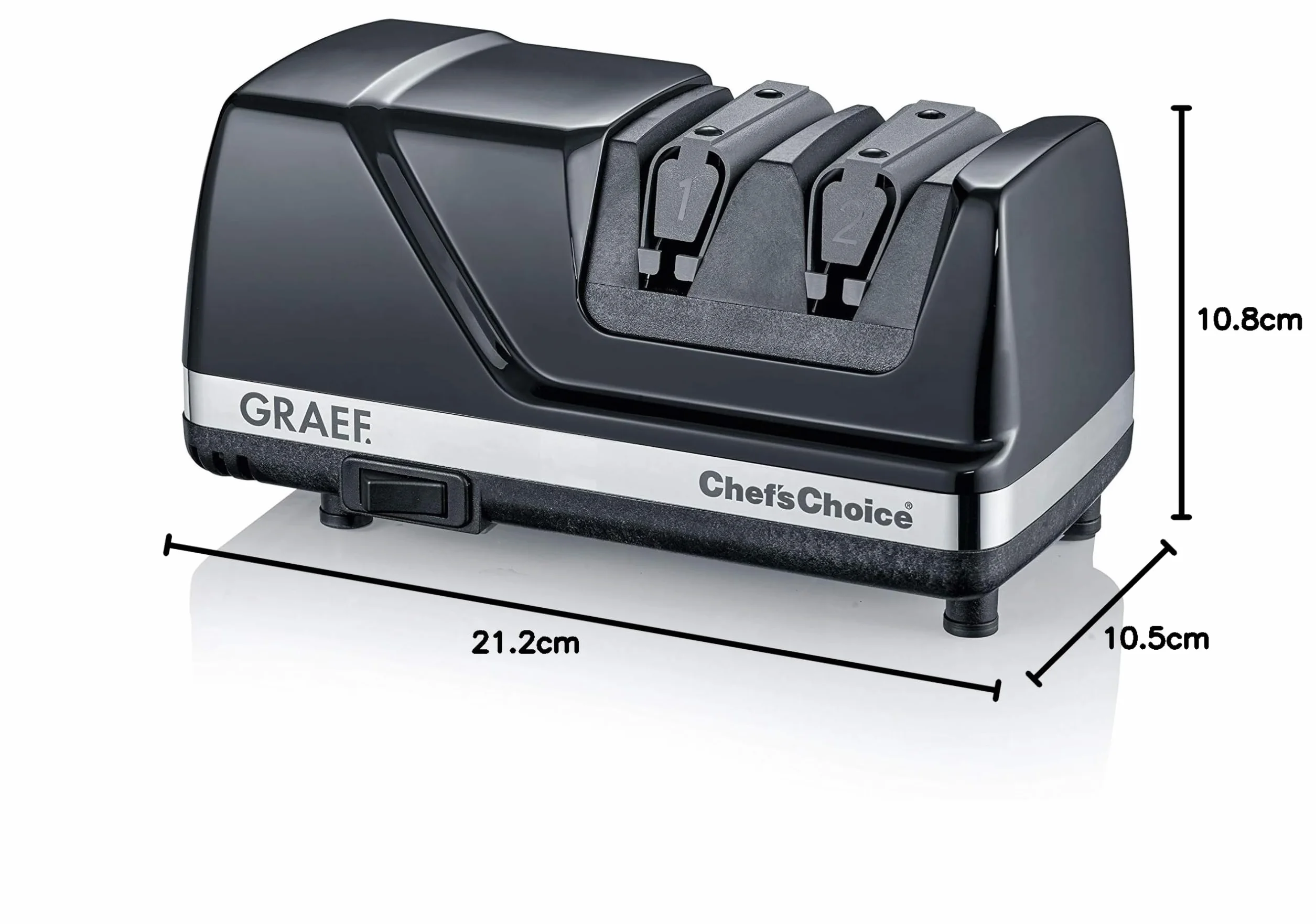 GRAEF Affilacoltelli diamantati CX110 con angolo di affilatura di 15°, affilacoltelli elettrici con guida lama in elastomero, tecnologia Dizor XV, dischi diamantati per lame asiatiche
