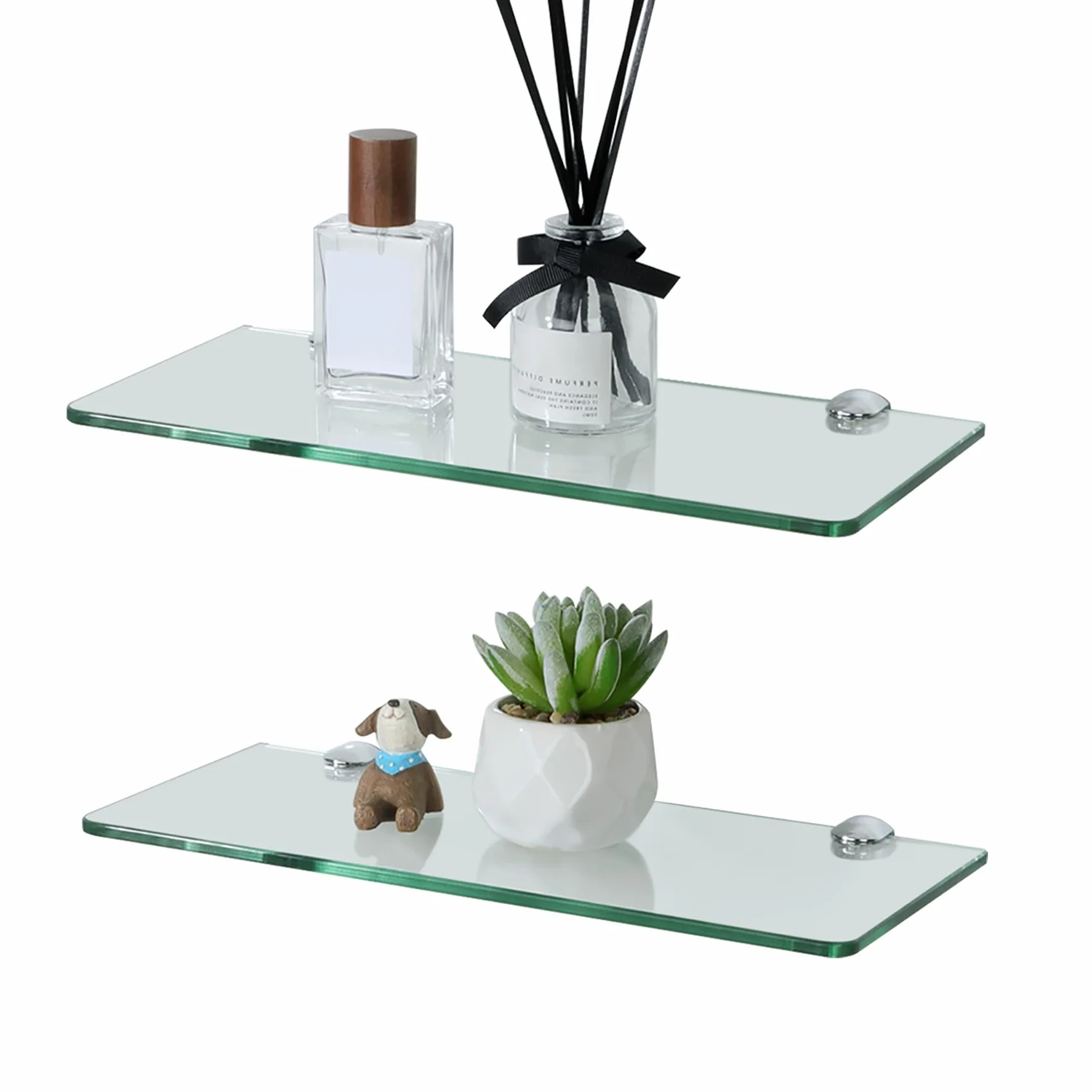 SAYAYO Mensola Doccia Vetro Mensola in Vetro per Bagno Mensola Bagno con Supporto Cromo Lucido, Mensole da Muro 30 CM, 2 Pezzi