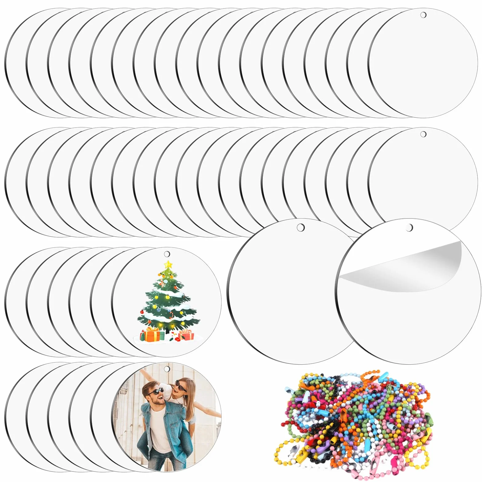 50 Pezzi Dischi Acrilici Trasparenti, 5cm Pannelli di Dischi Circolari Acrilici con Foro, 1mm di Spessore Fogli Trasparenti Rotondo per Portachiavi, Fai Da Te, Pittura, Scrapbooking, Artigianato