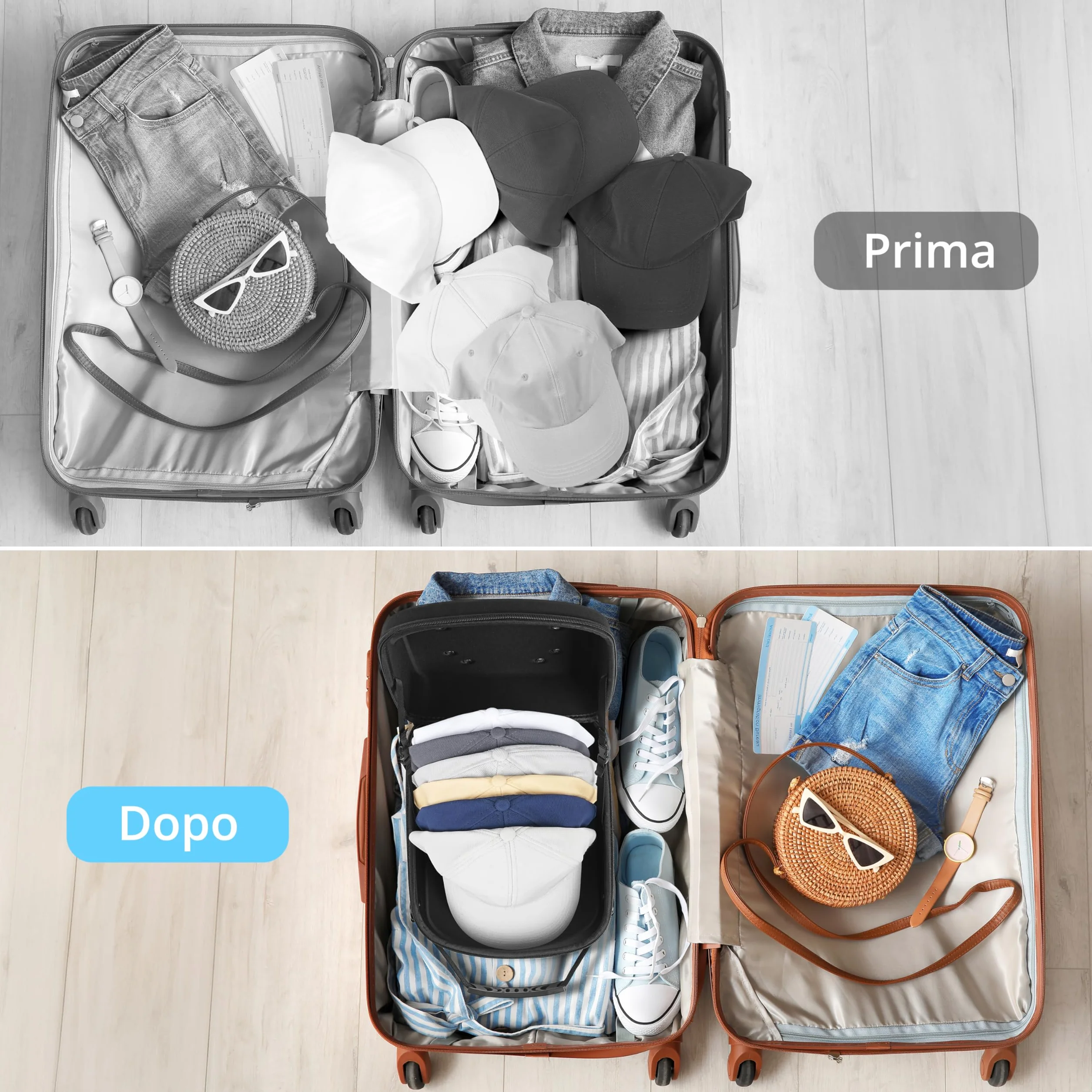Winter Shore Porta Cappelli Rigido Nero - Borsa con Maniglia, Tracolla e Ventilazione, Adatta per 6 Cappelli - Custodia e Organizer da Viaggio per Berretti